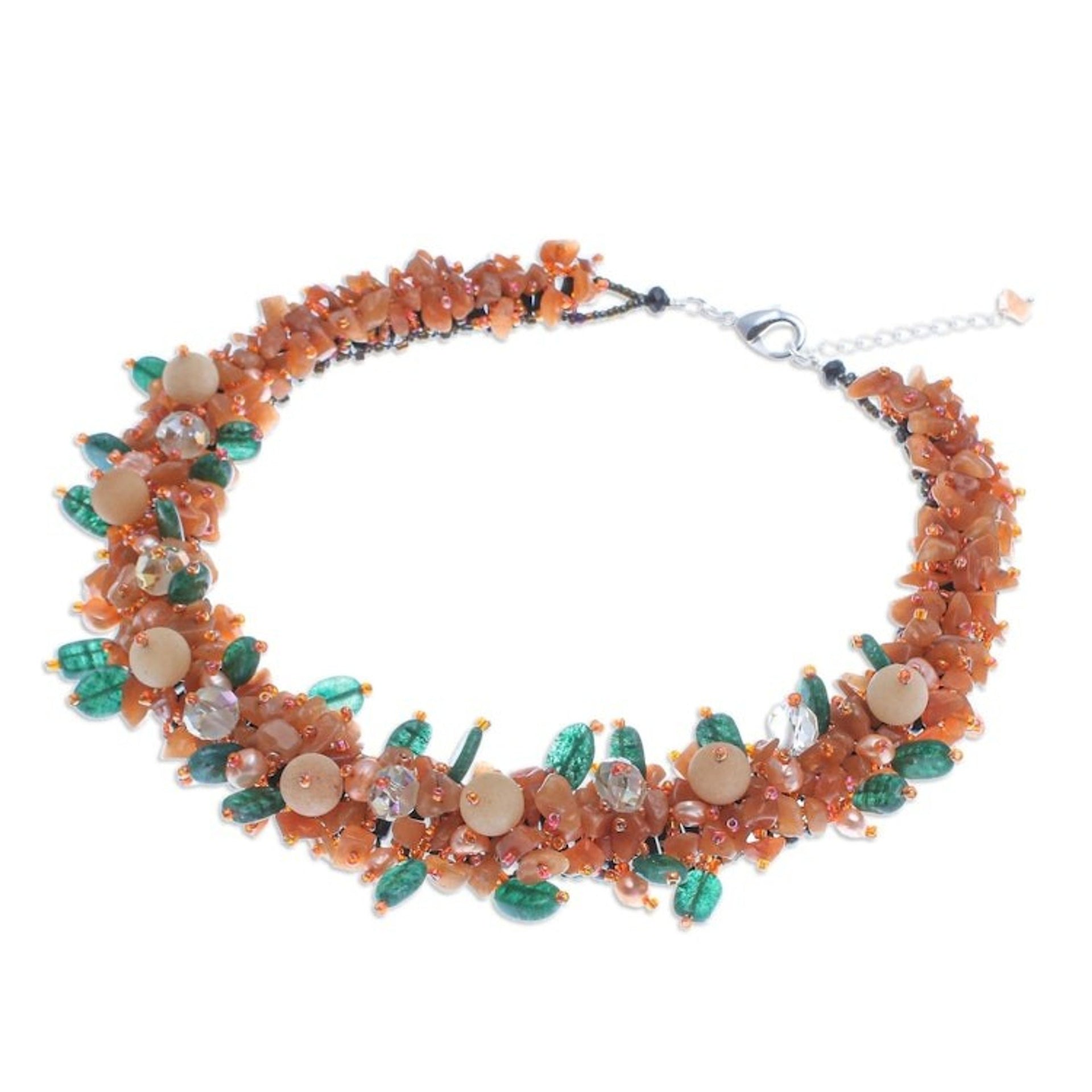 Handcrafted Multi-Gemstone Orange Beaded Necklace 'Orange Paradise'