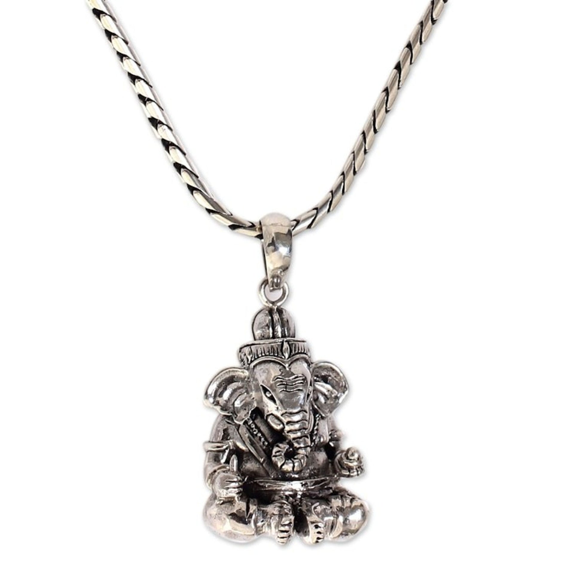 Balinese Hand Crafted Sterling Silver Hindu Pendant Necklace 'Lord Ganesha'