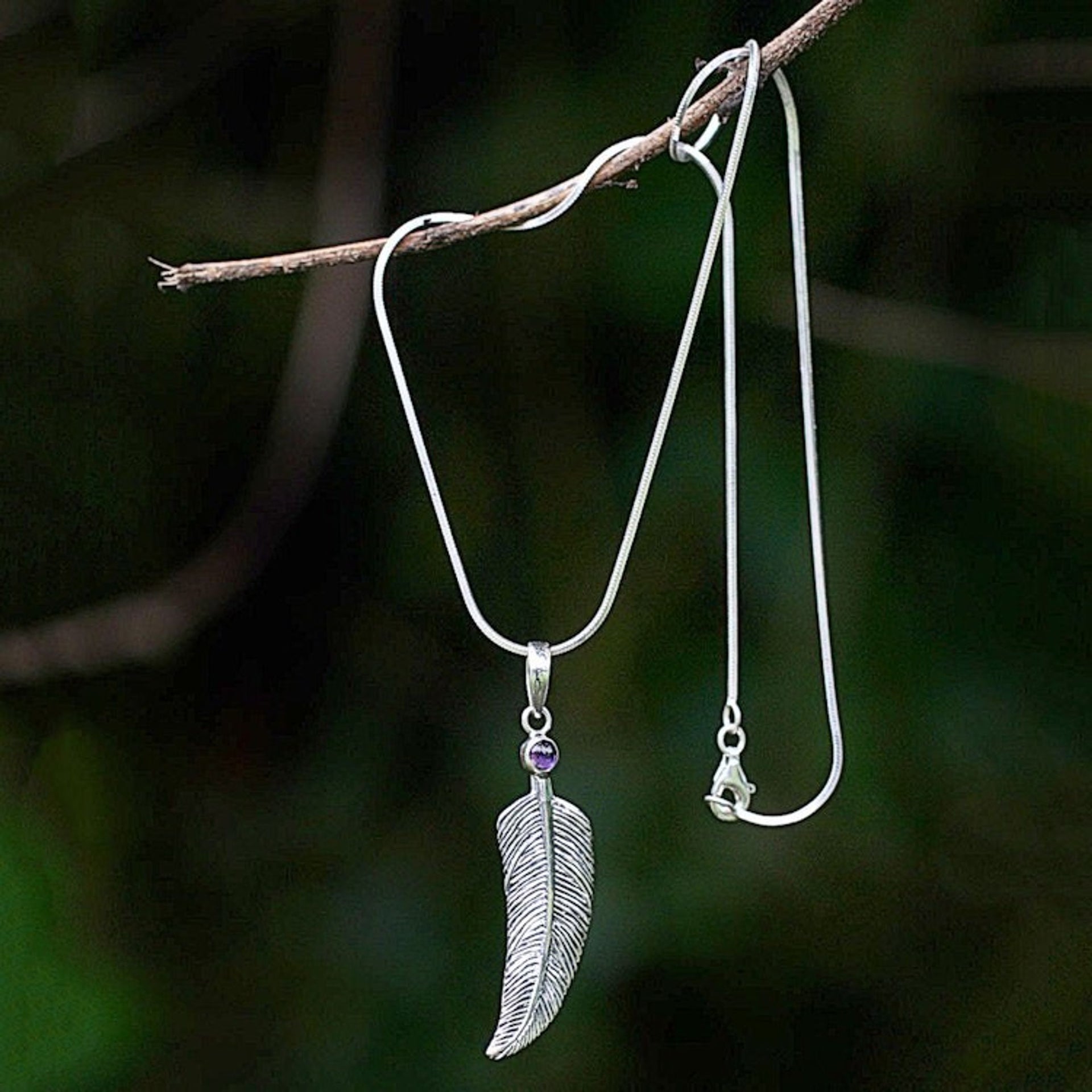 Sterling Silver and Amethyst Pendant Necklace 'Light as a Feather'