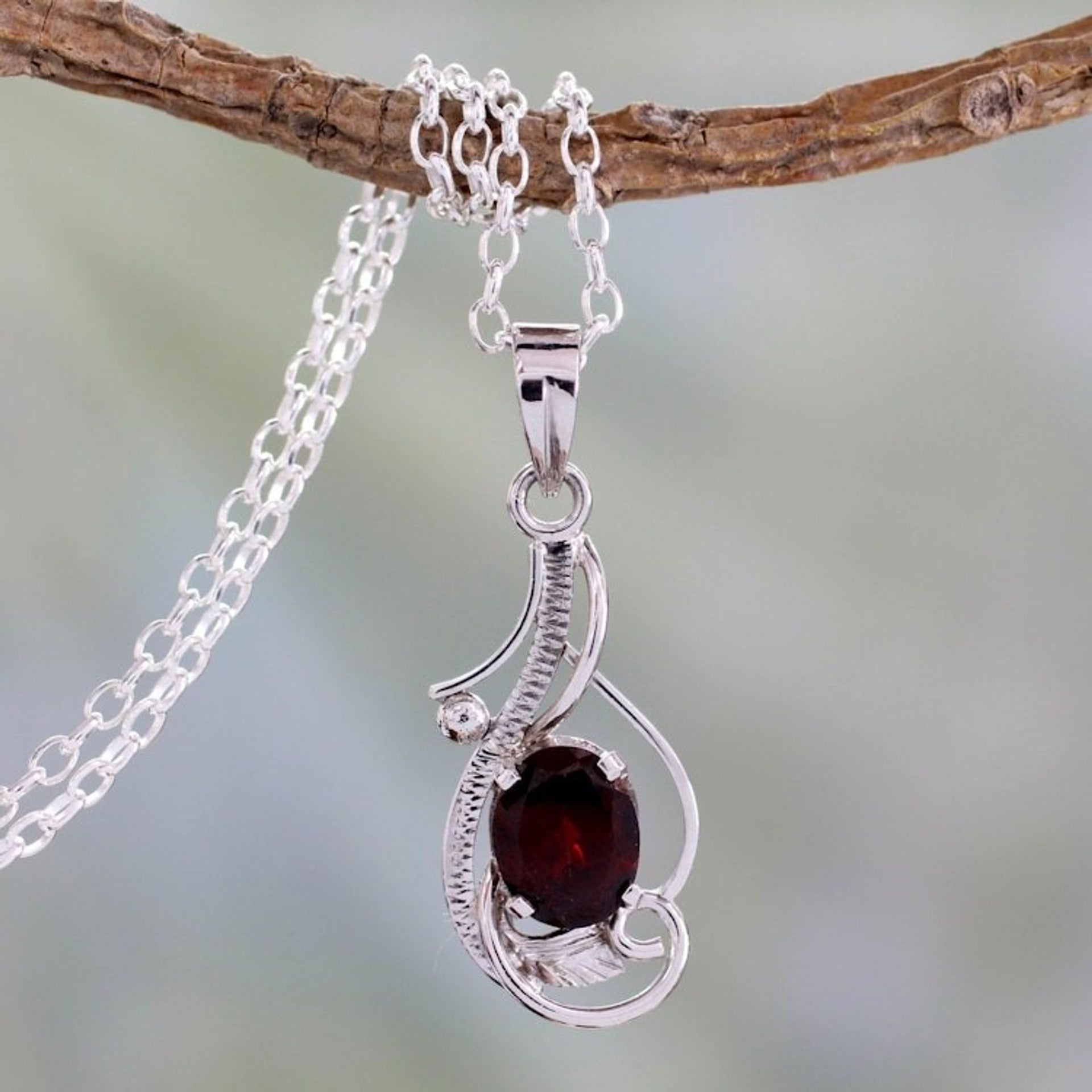 Garnet and Sterling Silver Fair Trade Necklace 'Sweet Sonnet'