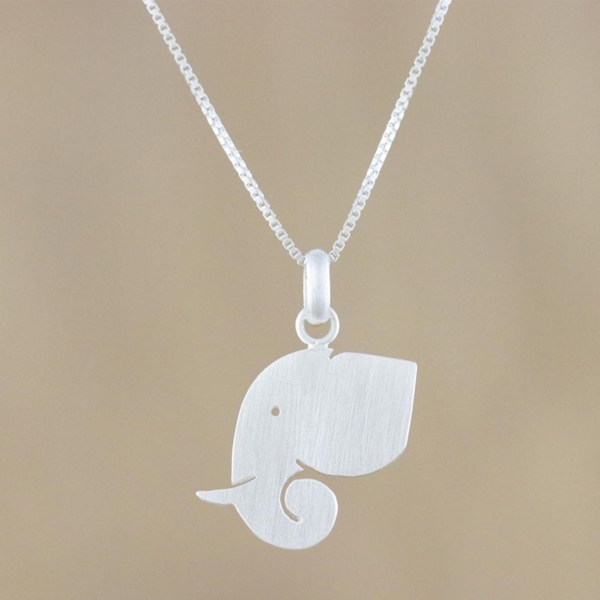 Sterling Silver Elephant Pendant Necklace from Thailand 'Looking Forward'