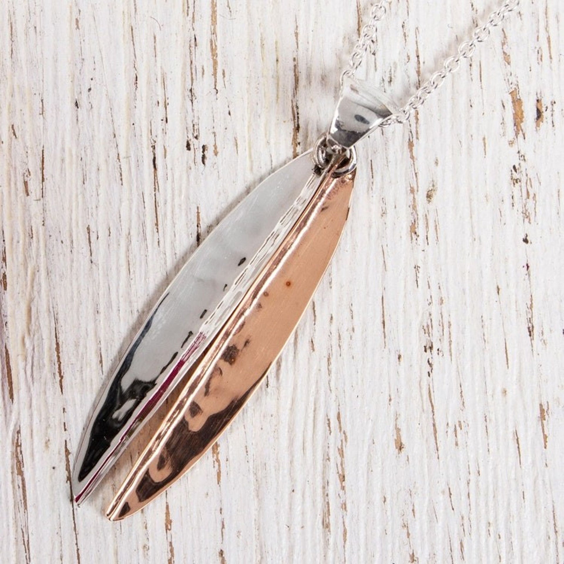 Taxco Sterling Silver and Copper Pendant Necklace 'Hammered Abstraction'