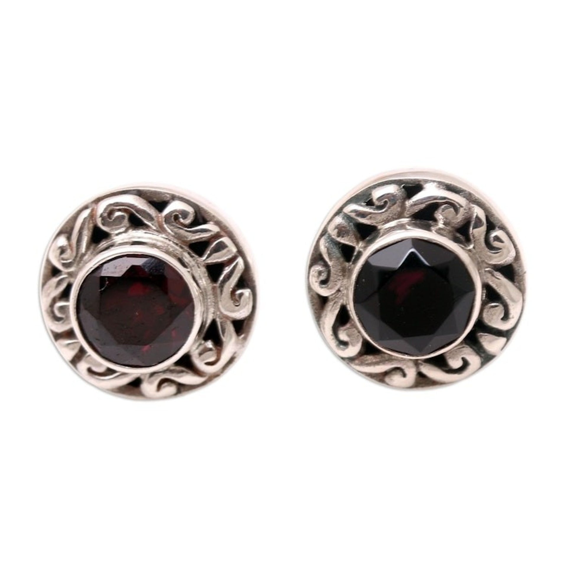 Sterling Silver and Garnet Button Earrings 'Treasure Island'