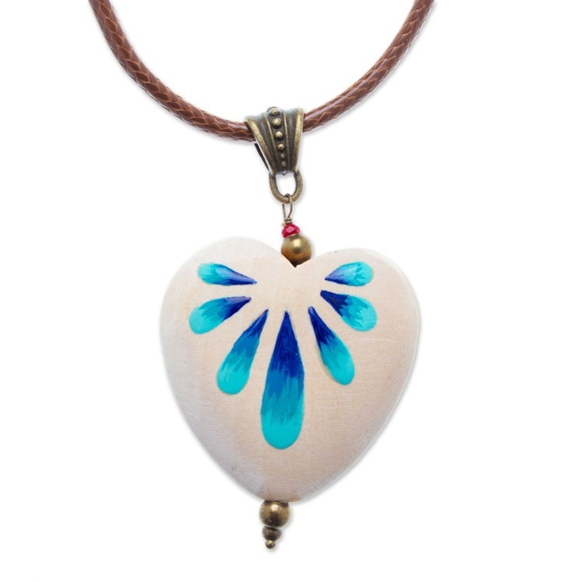 Hand-Painted Romantic Pinewood Pendant Necklace 'Passionate Realm'