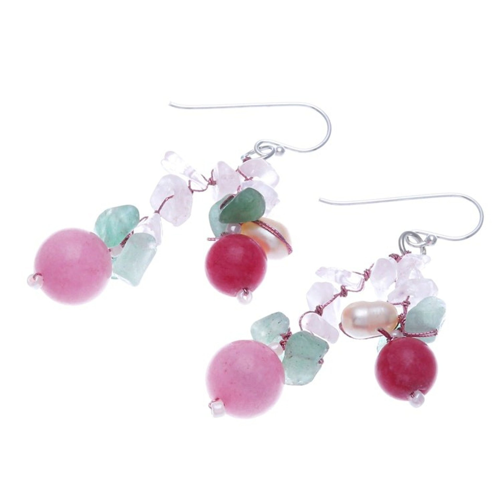 Handcrafted Multi-Gemstone Pink Dangle Earrings 'Pink Paradise'