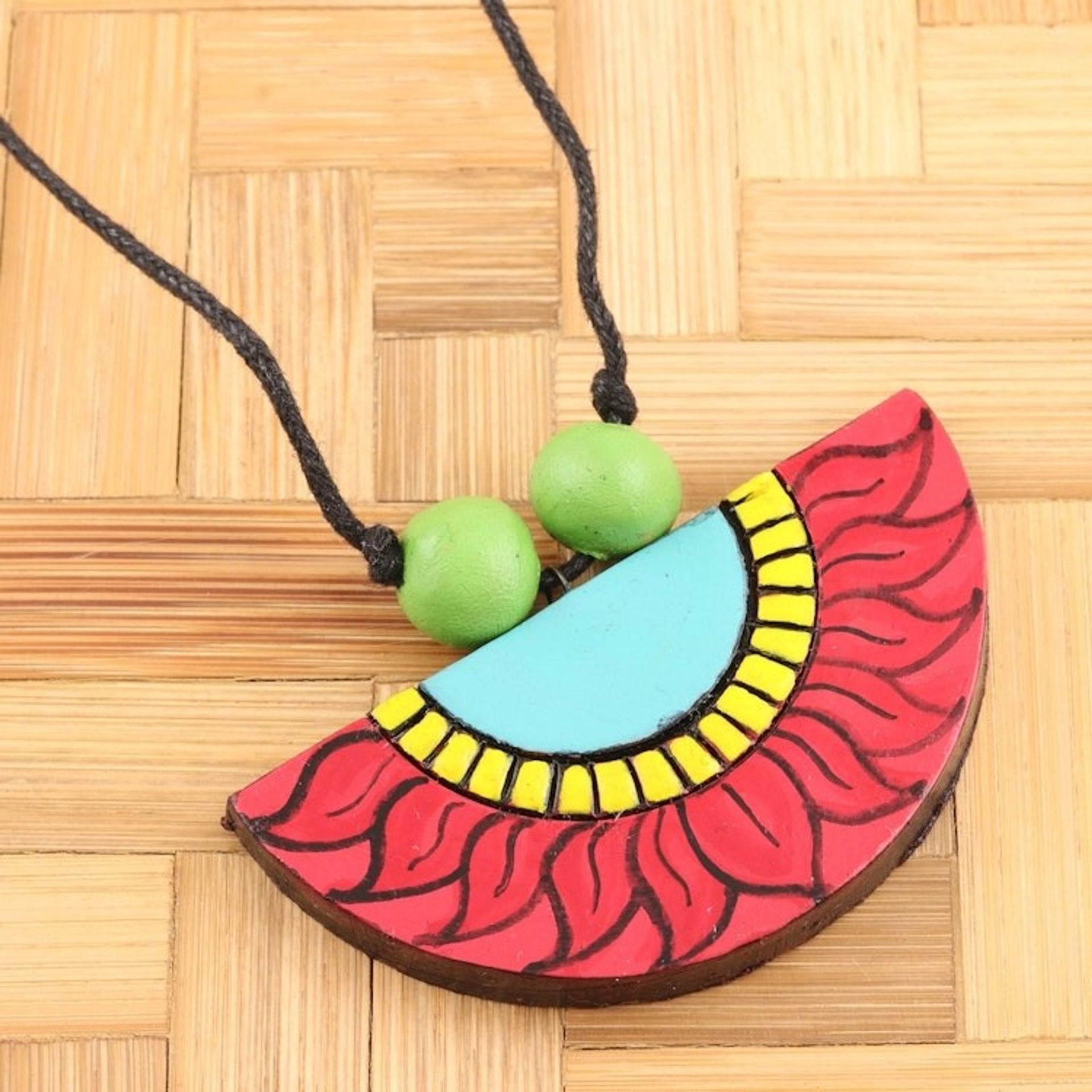 Artisan Crafted Ceramic Flower Pendant Necklace 'Winter Sunflower'
