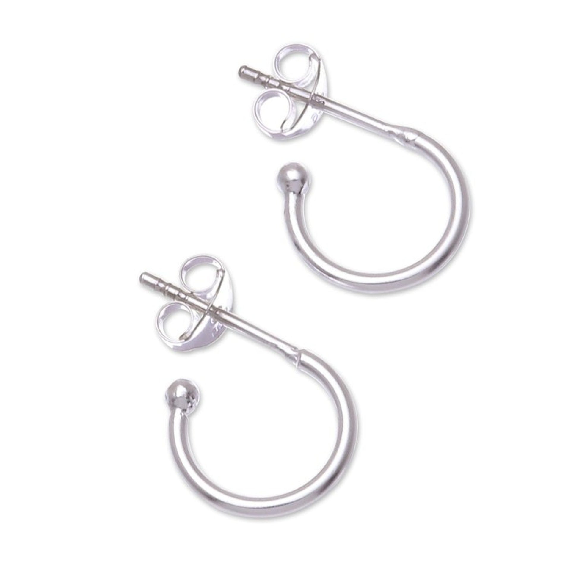 Artisan Crafted Sterling Silver Half Hoop Earrings 'Classic Crescent'