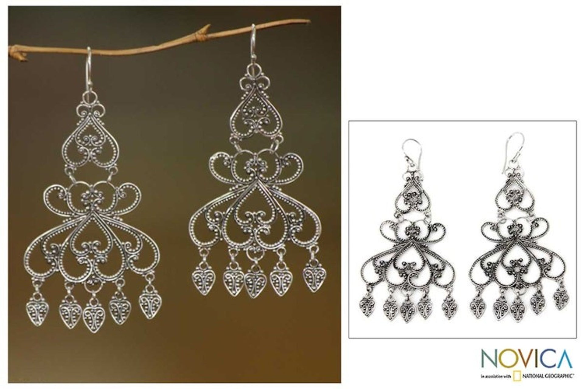 Indonesian Sterling Silver Chandelier Earrings 'Her Elegance'