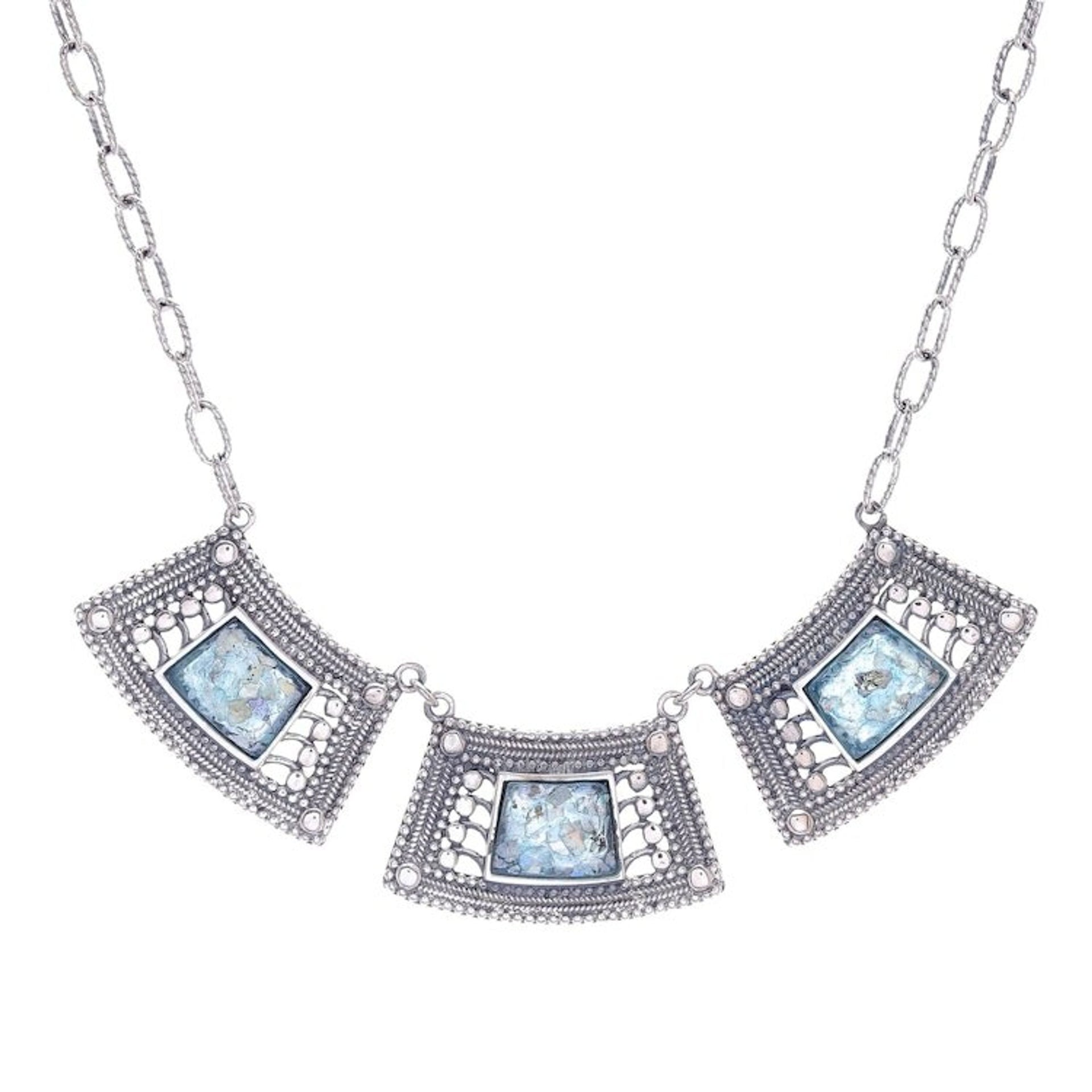 Handcrafted Thai Sterling Silver and Roman Glass Necklace 'Ancient Sky'