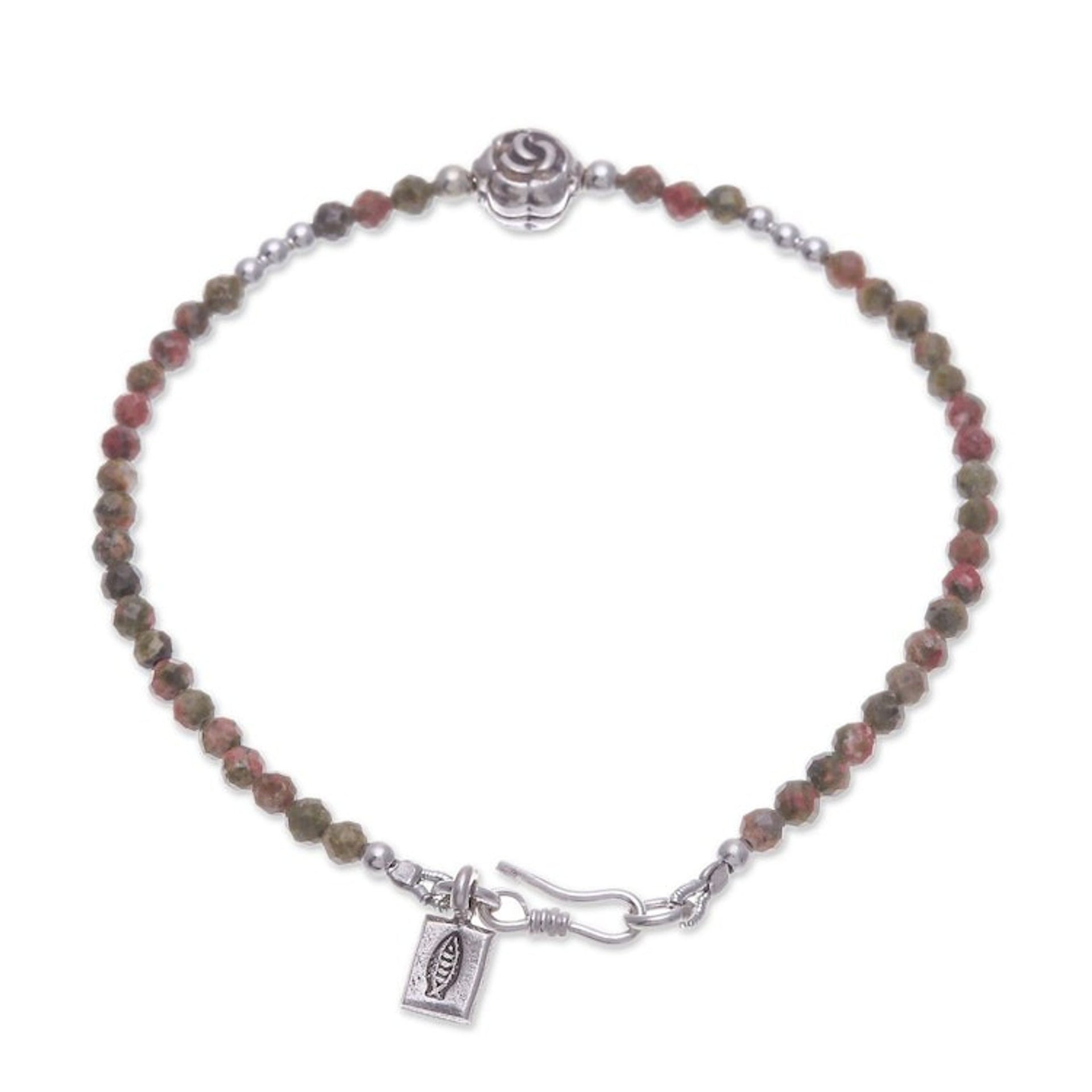 Unakite and Karen Silver Beaded Bracelet 'Earthy Silver'