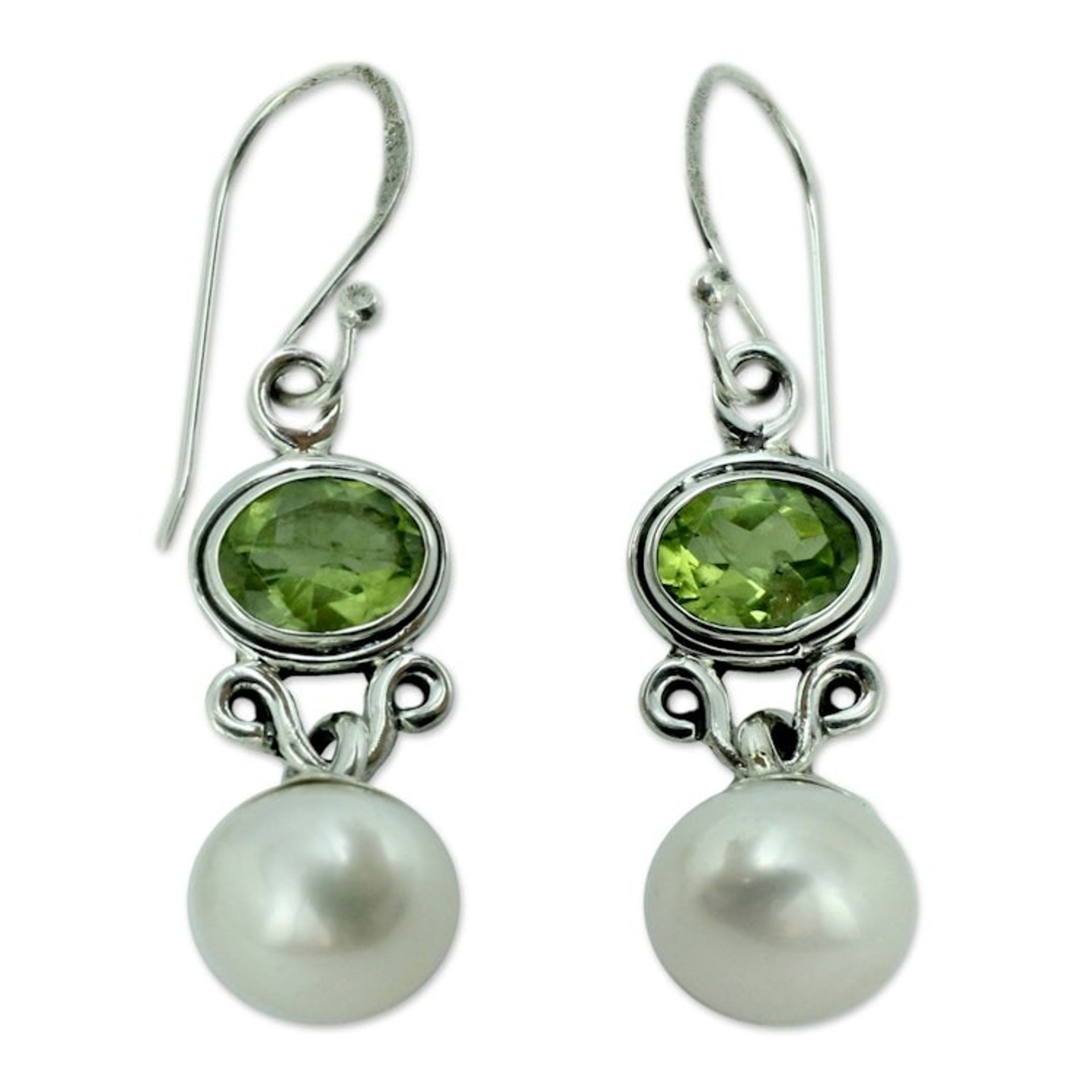 Sterling Silver Jewelry Pearl and Peridot Earrings 'Verdant Light'