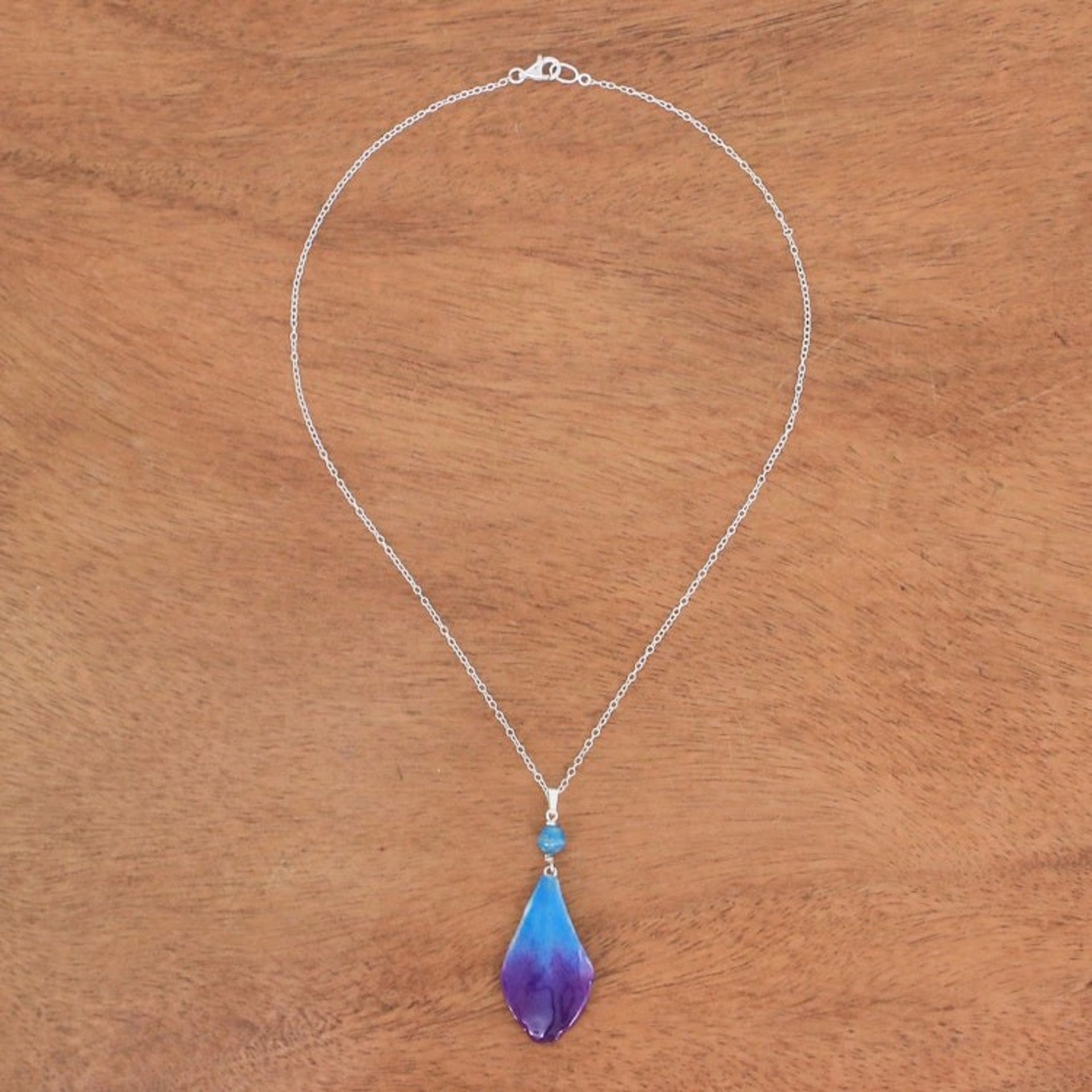 Blue and Purple Orchid Petal Pendant Necklace 'Bloom Basket in Blue'