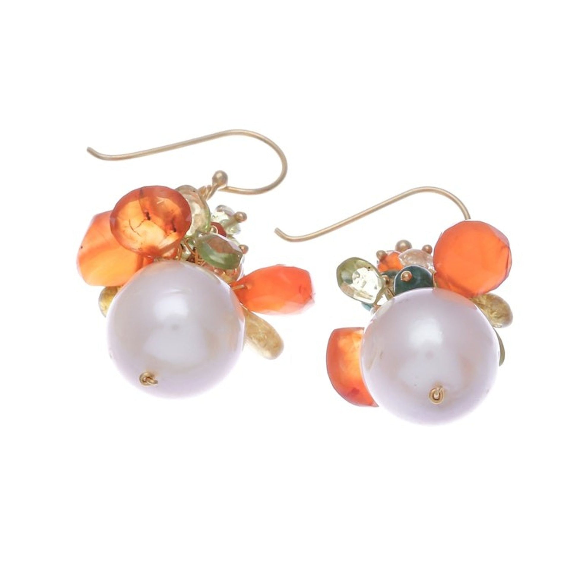 18k Gold-Plated Multi-Gemstone Dangle Earrings with Pearls 'Paradise Fruits'