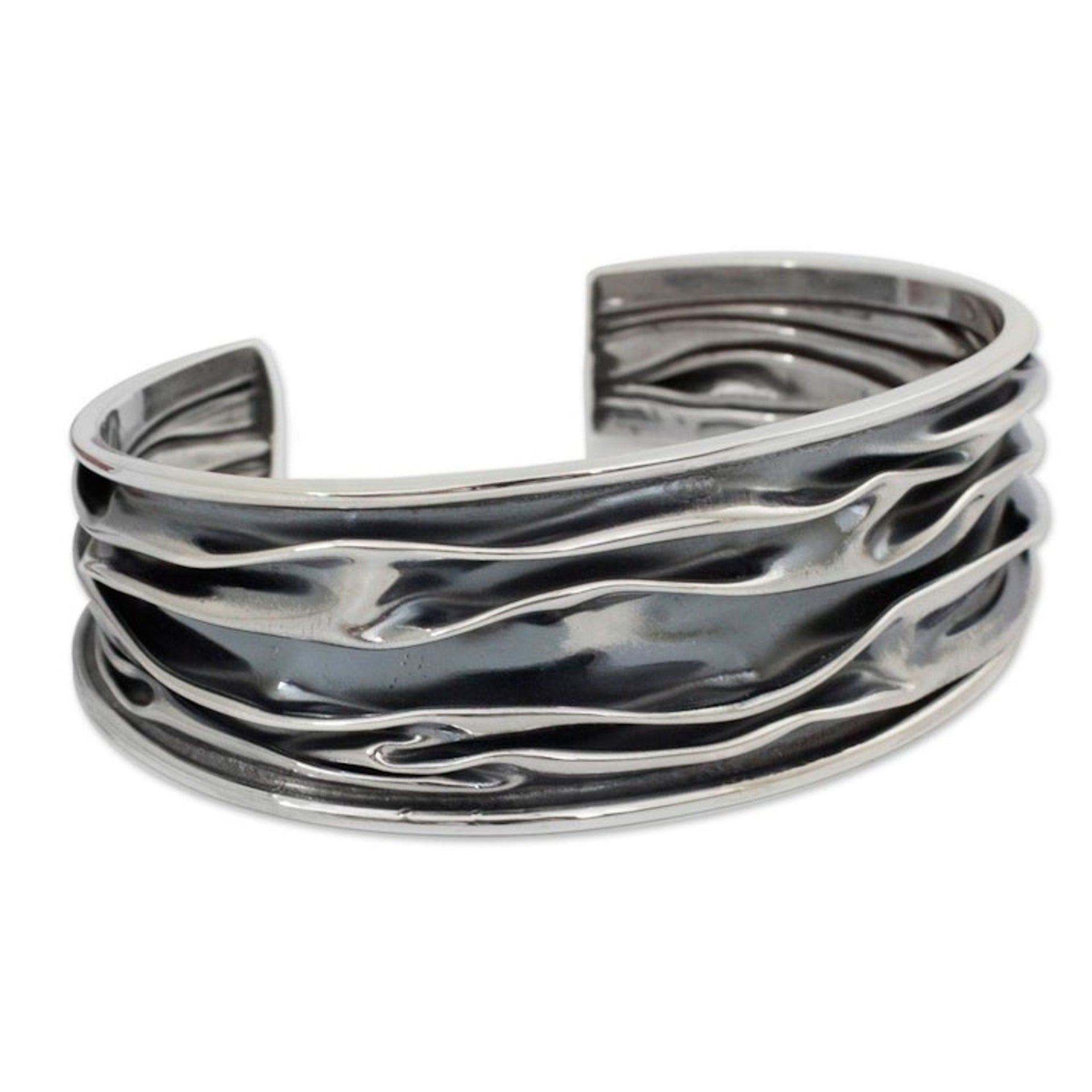 Hand Crafted Sterling Silver Cuff Bracelet 'River'