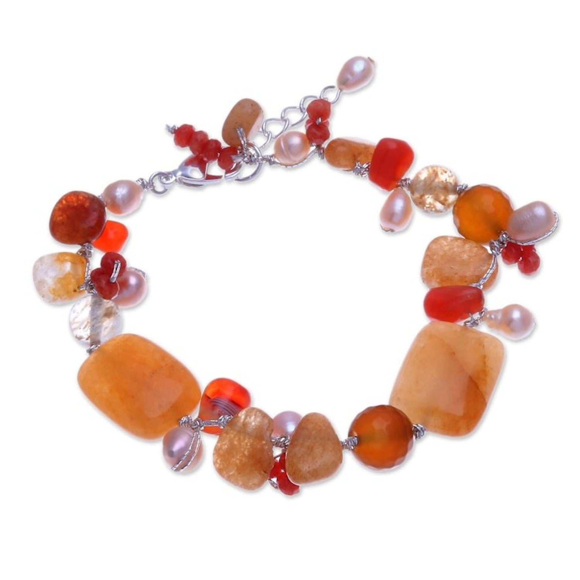 Aventurine and Freshwater Pearl Beaded Bracelet 'Warm Love'