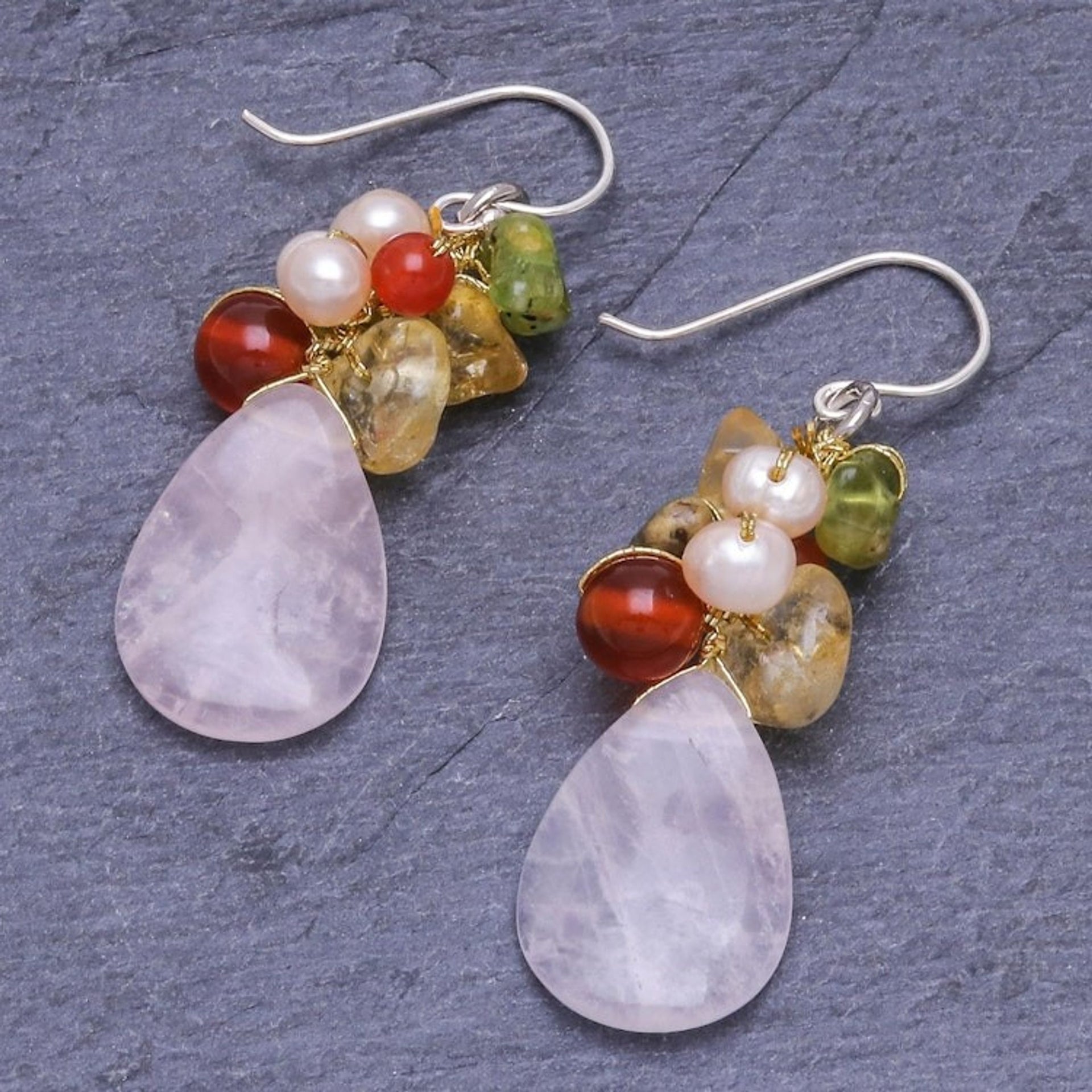 Quartz Carnelian Citrine Cluster Earrings 'Tropical Garden'