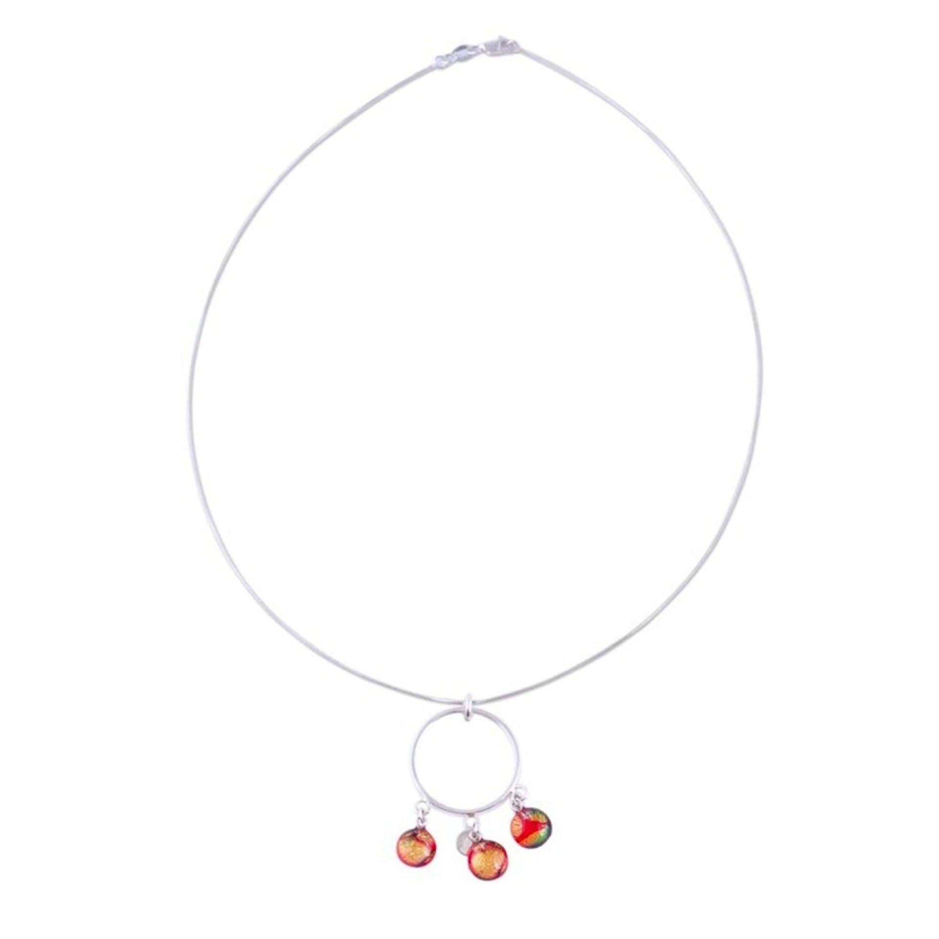 Silver Pendant Necklace with Crimson Dichroic Glass 'Summer Sun'