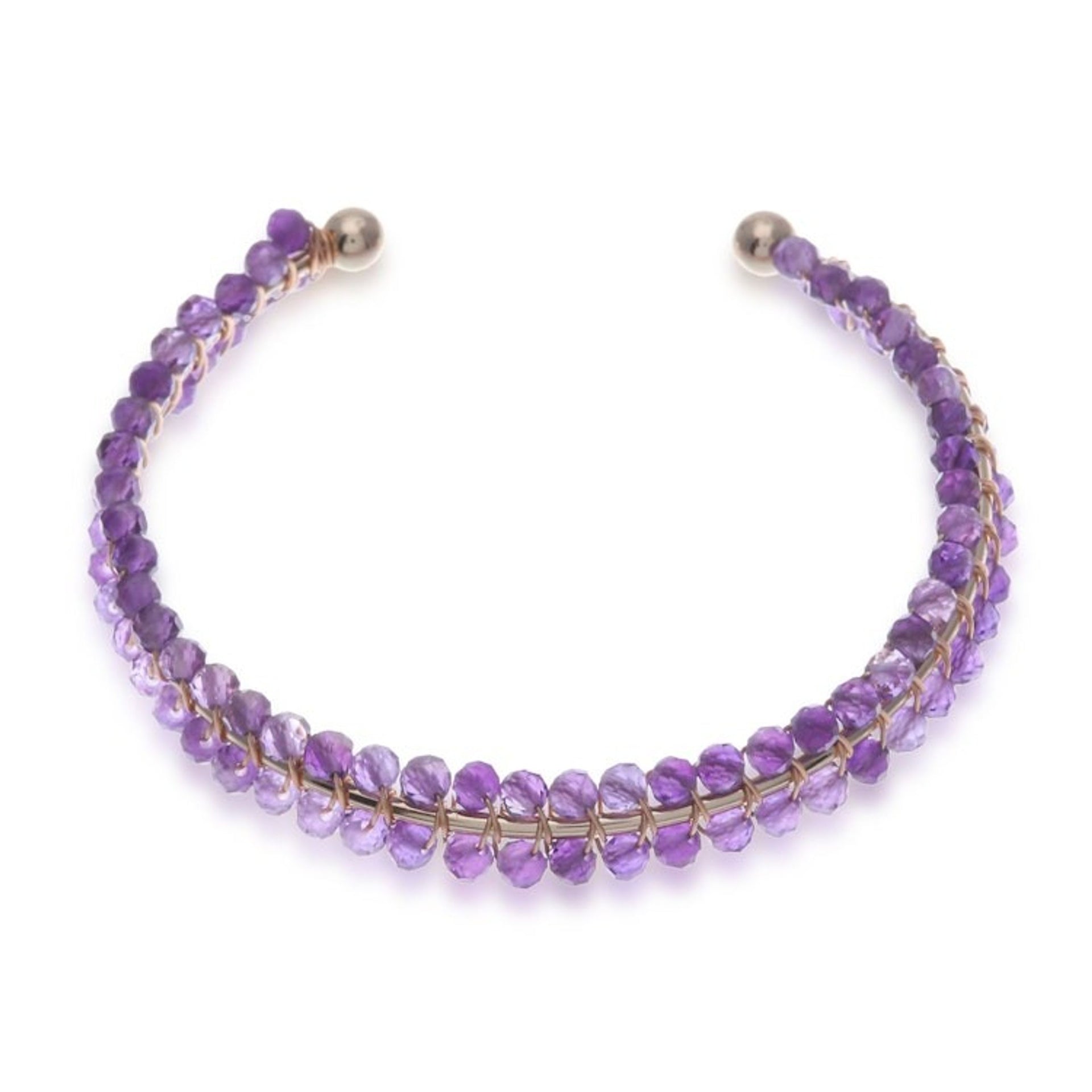 Purple Amethyst Beaded Cuff Bracelet Handmade in Thailand 'Life of Wisdom'
