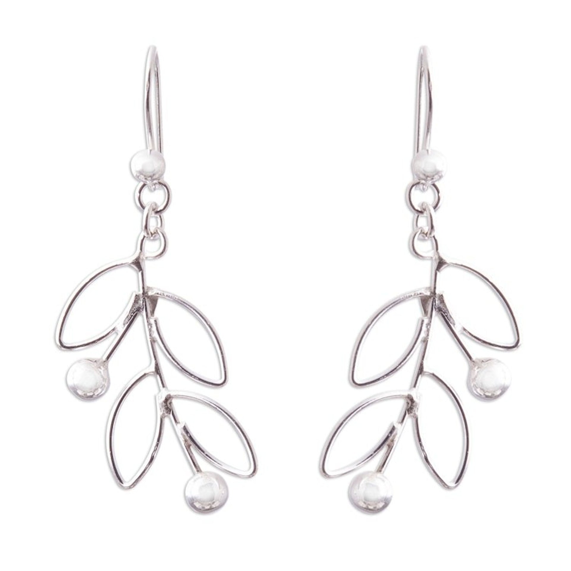 Sterling Silver Leaves and Berries Dangle Earrings from Peru 'Airy Leaves'