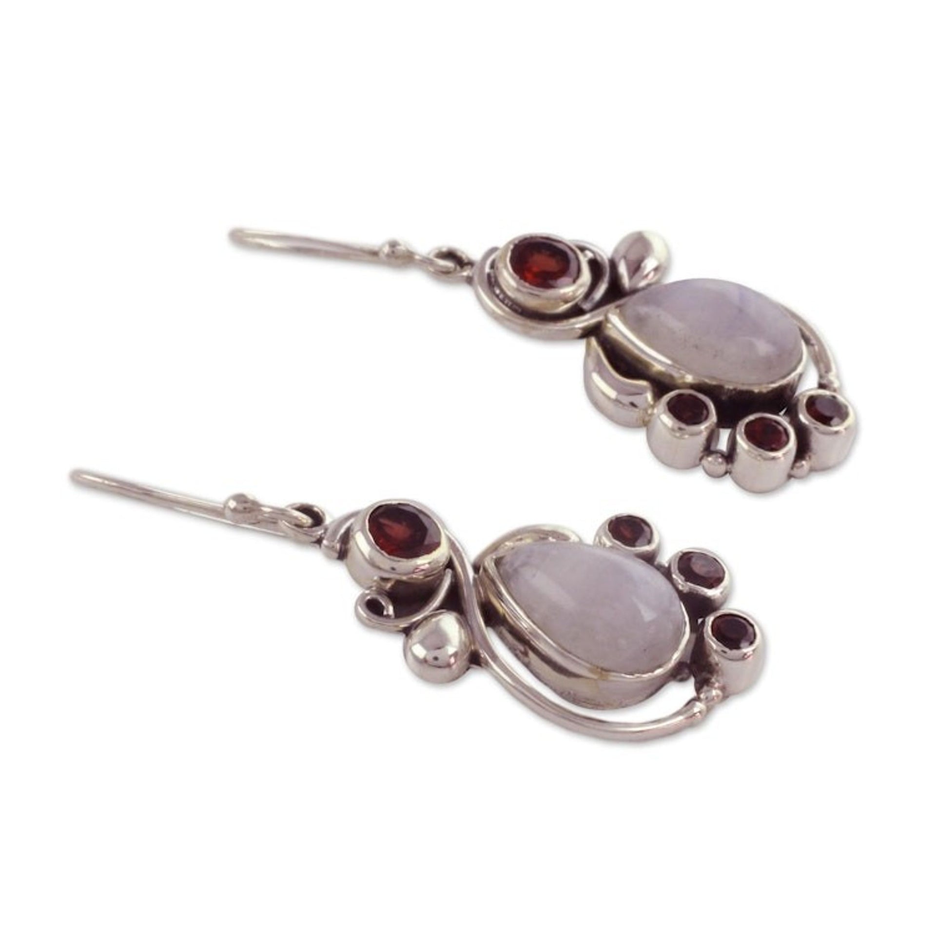 Handmade Garnet Earrings with Rainbow Moonstone 'Exquisite'