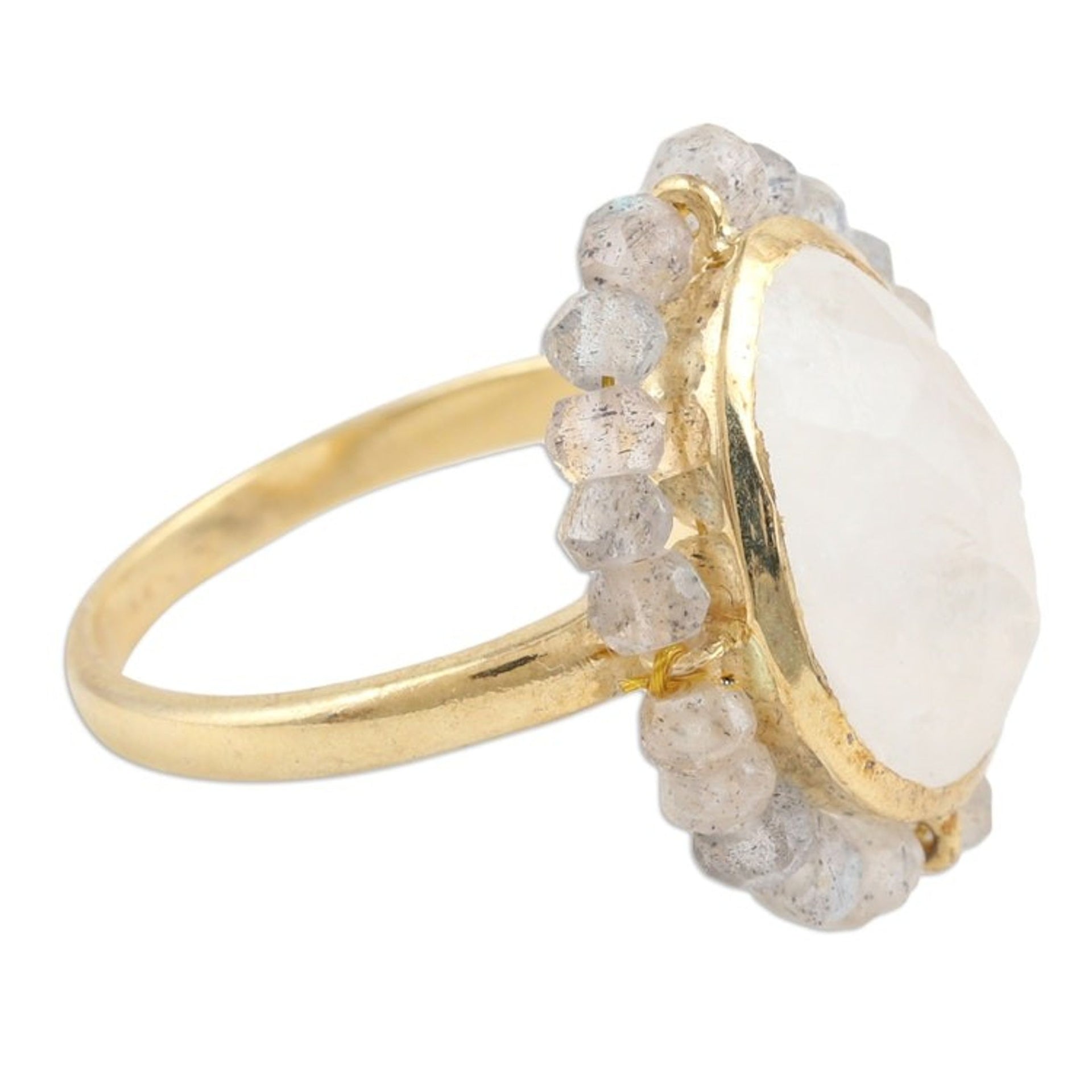 18k Gold-Plated Cocktail Ring with Faceted Gem and Beads 'Radiant Oasis'