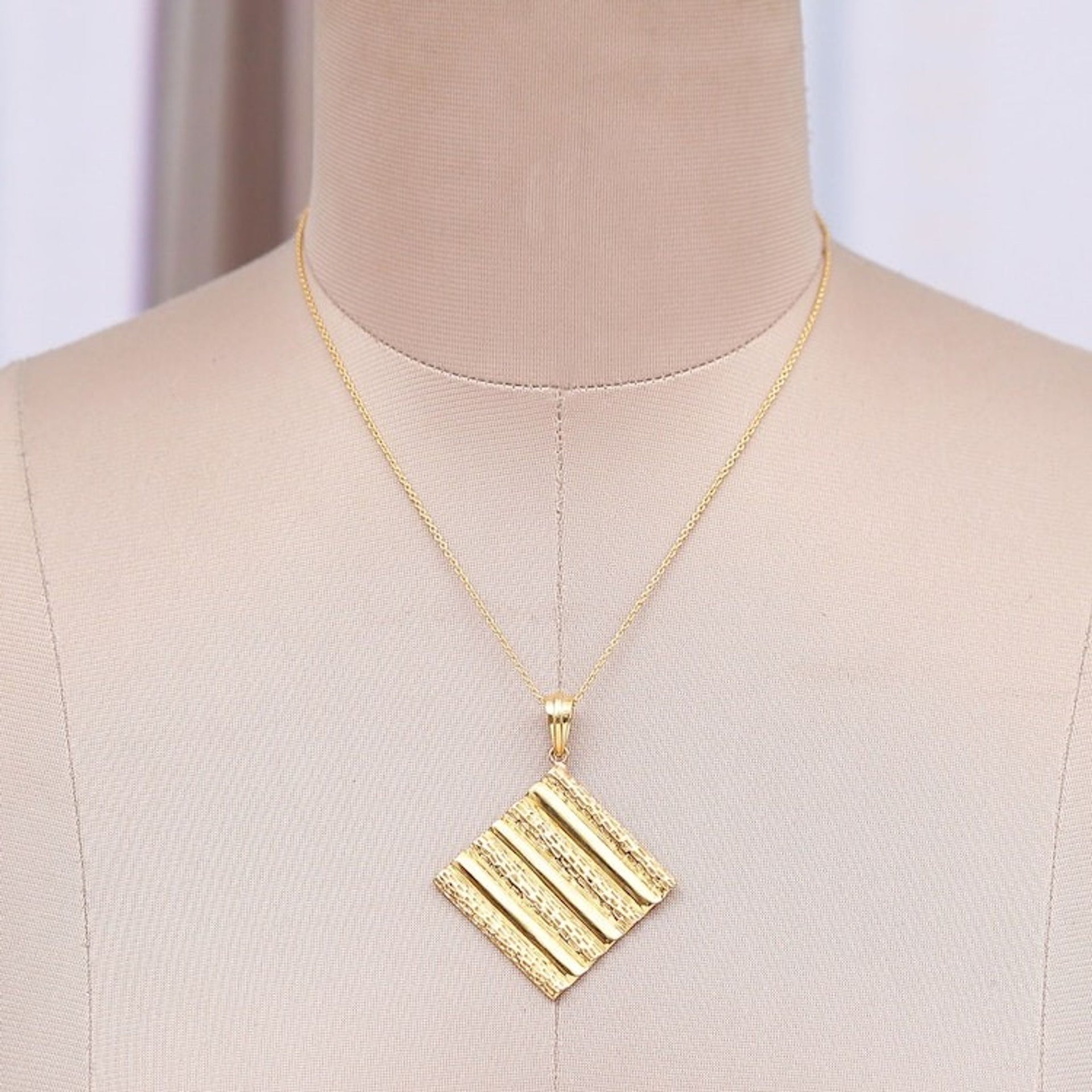 High-Polished Diamond-Shaped Brass Pendant Necklace 'Paths of Prosperity'