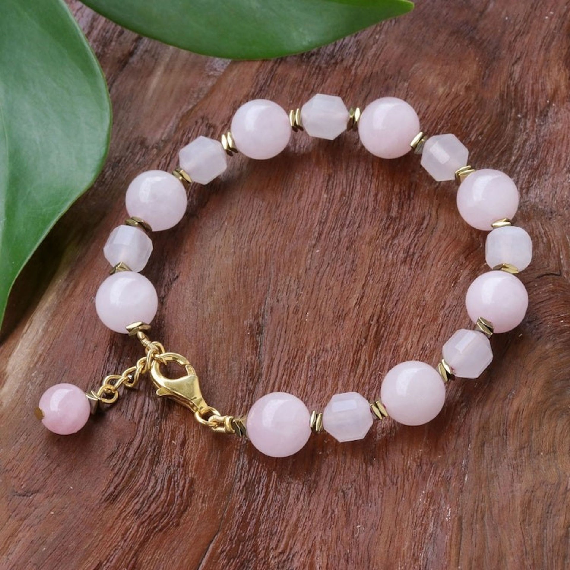 Handcrafted Rose Quartz Bracelet with Hematite 'Blushing'