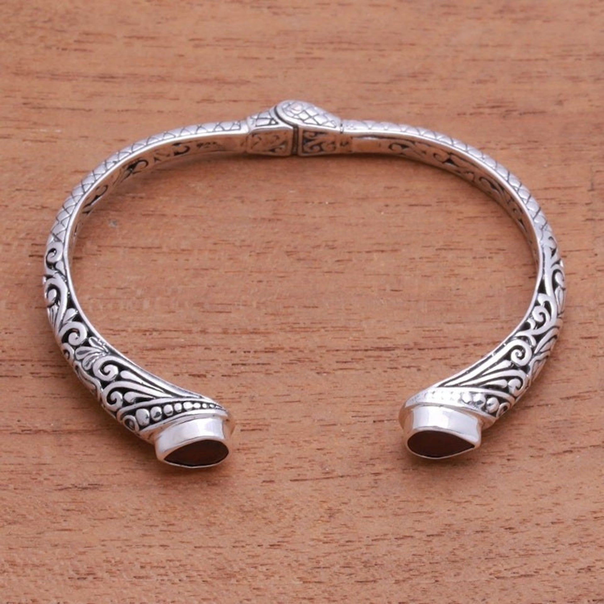 Teardrop Garnet Cuff Bracelet from Bali 'Balinese Terrace'