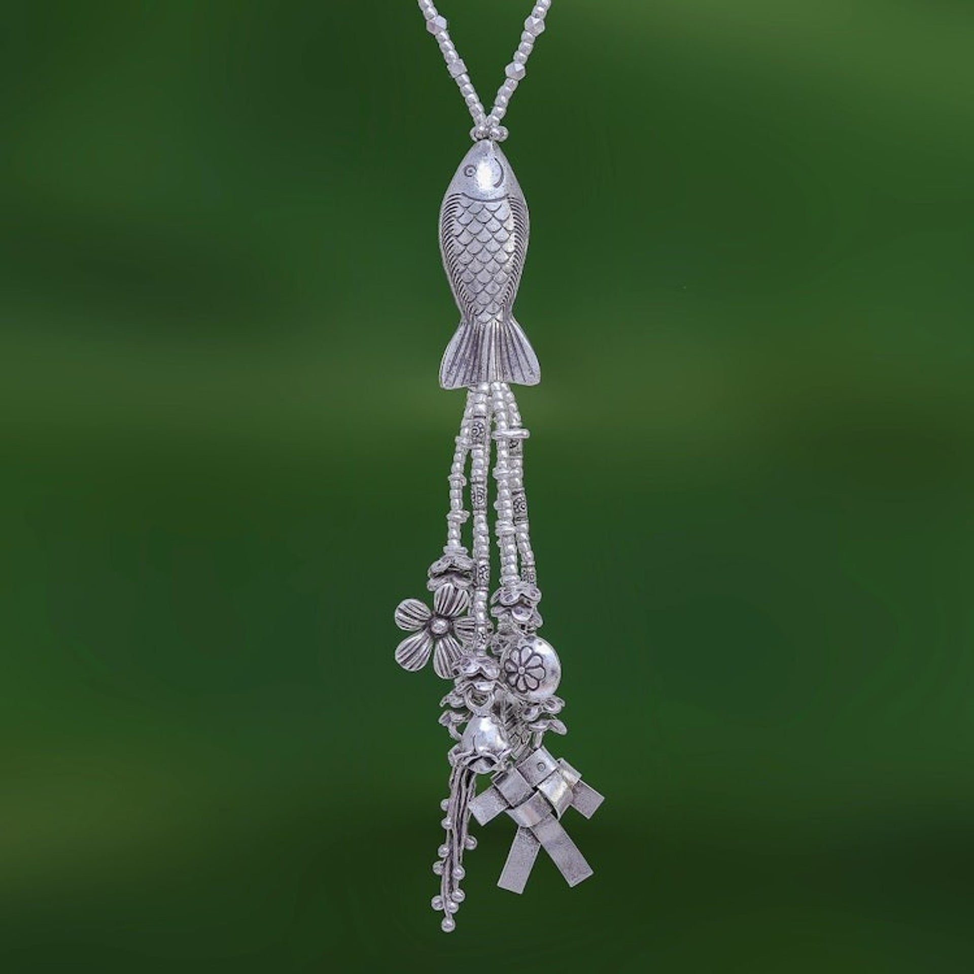 Koi Fish Charm Pendant Necklace in 950 Silver 'Koi Charm'