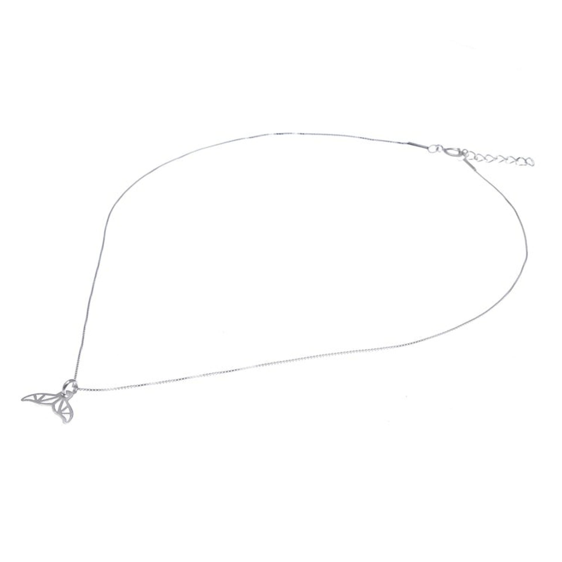 Brushed-Satin Sterling Silver Whale Tail Pendant Necklace 'Geometric Whale Tail'