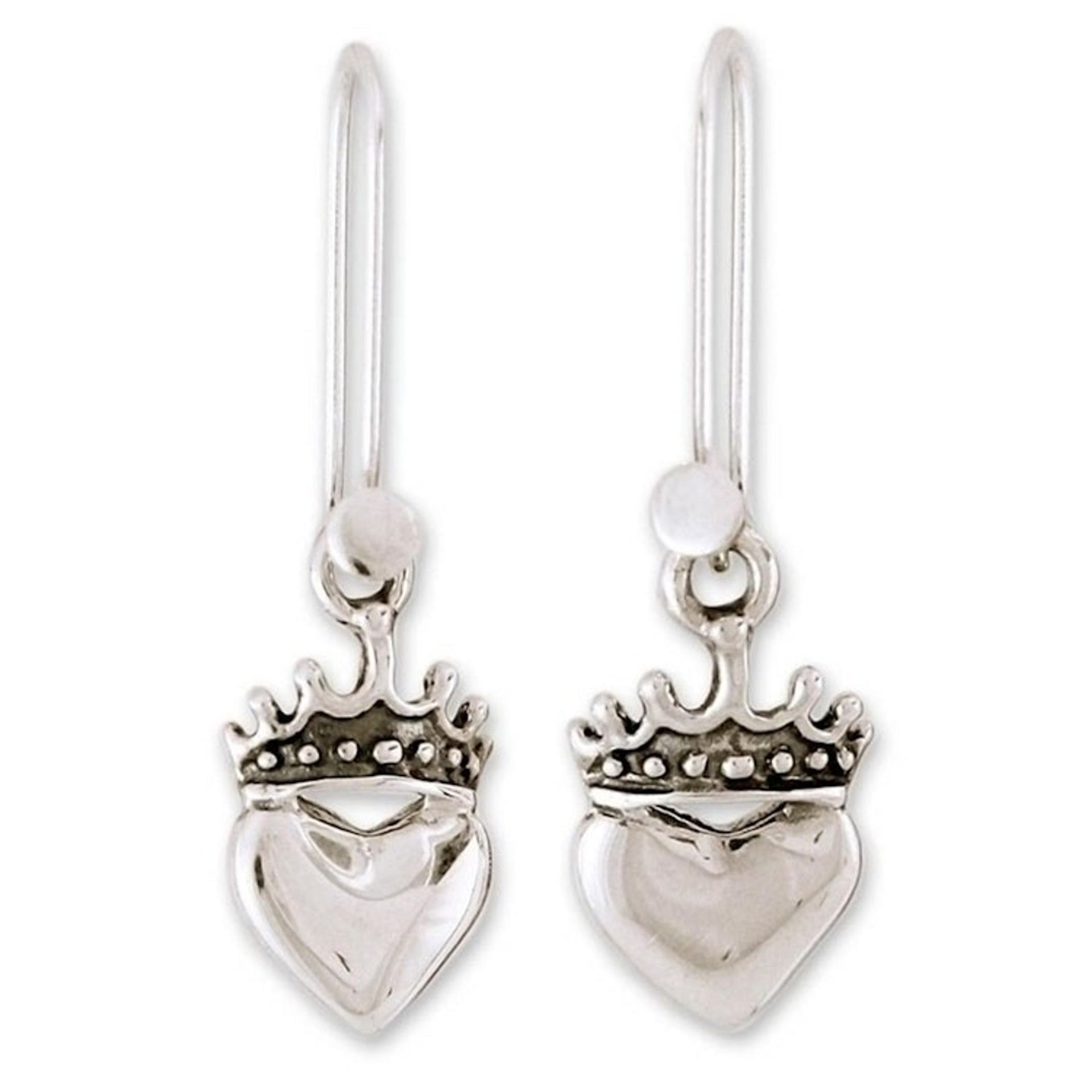 Taxco Sterling Silver Dangle Earrings 'Love Coronation'