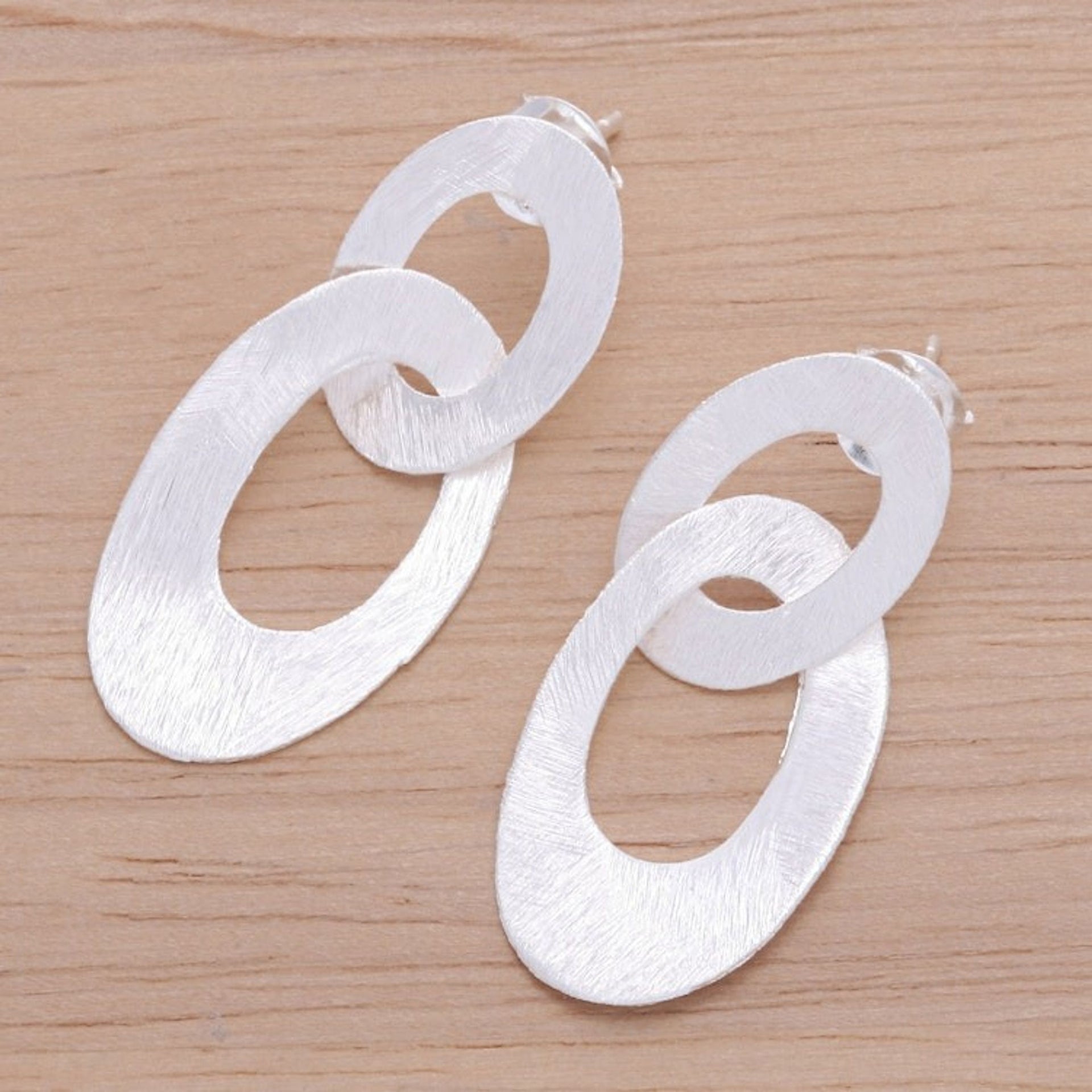 Modern Sterling Silver Dangle Earrings with Textured Finish 'Fashion Touch'