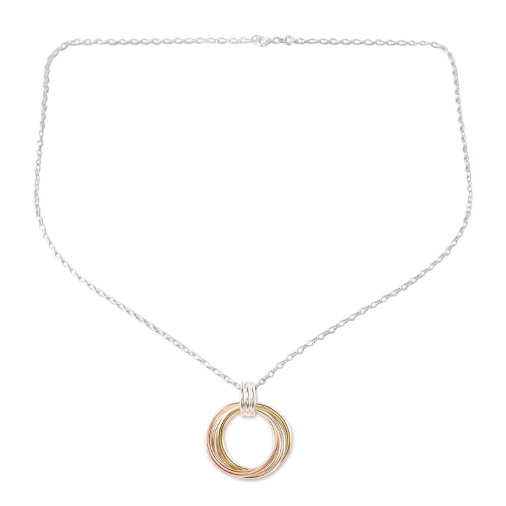 Sterling Silver and Copper Pendant Necklace 'Three Times'