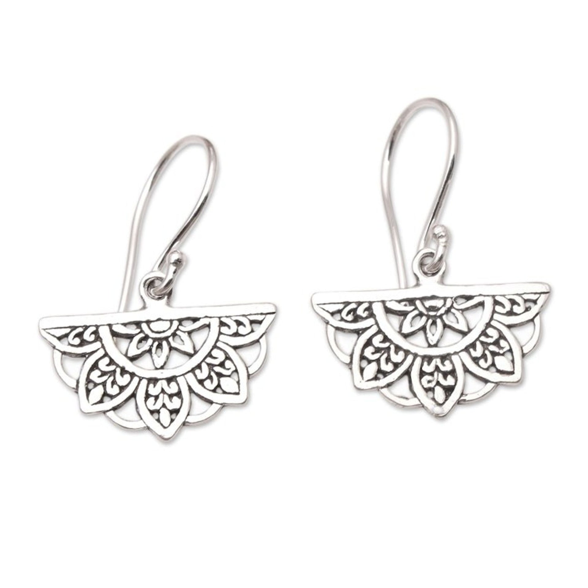 Sterling Silver Dangle Earrings with Floral Motif 'Halfway There'
