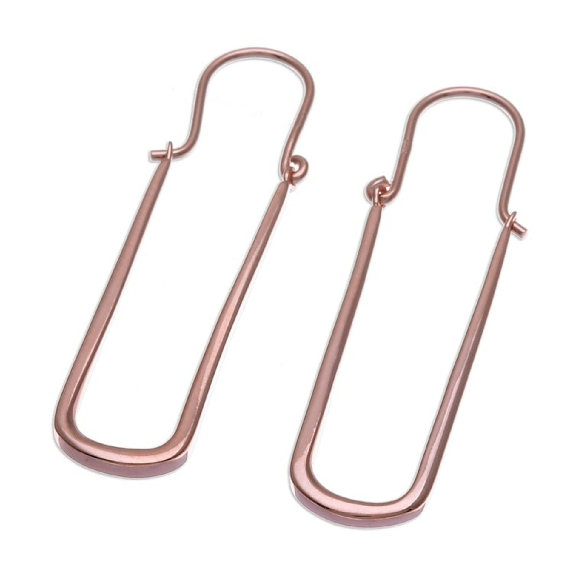 Polished Modern 18k Rose Gold-Plated Oblong Hoop Earrings 'Grand Grace'