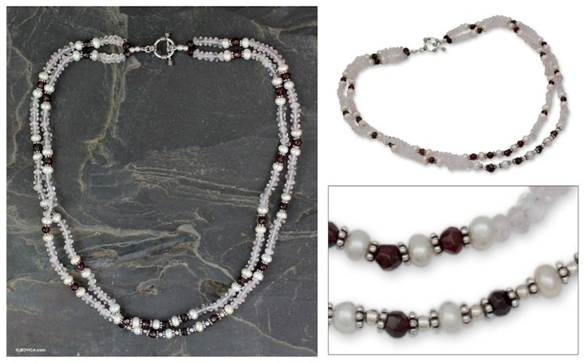 Rose quartz and garnet strand necklace 'All About Love'