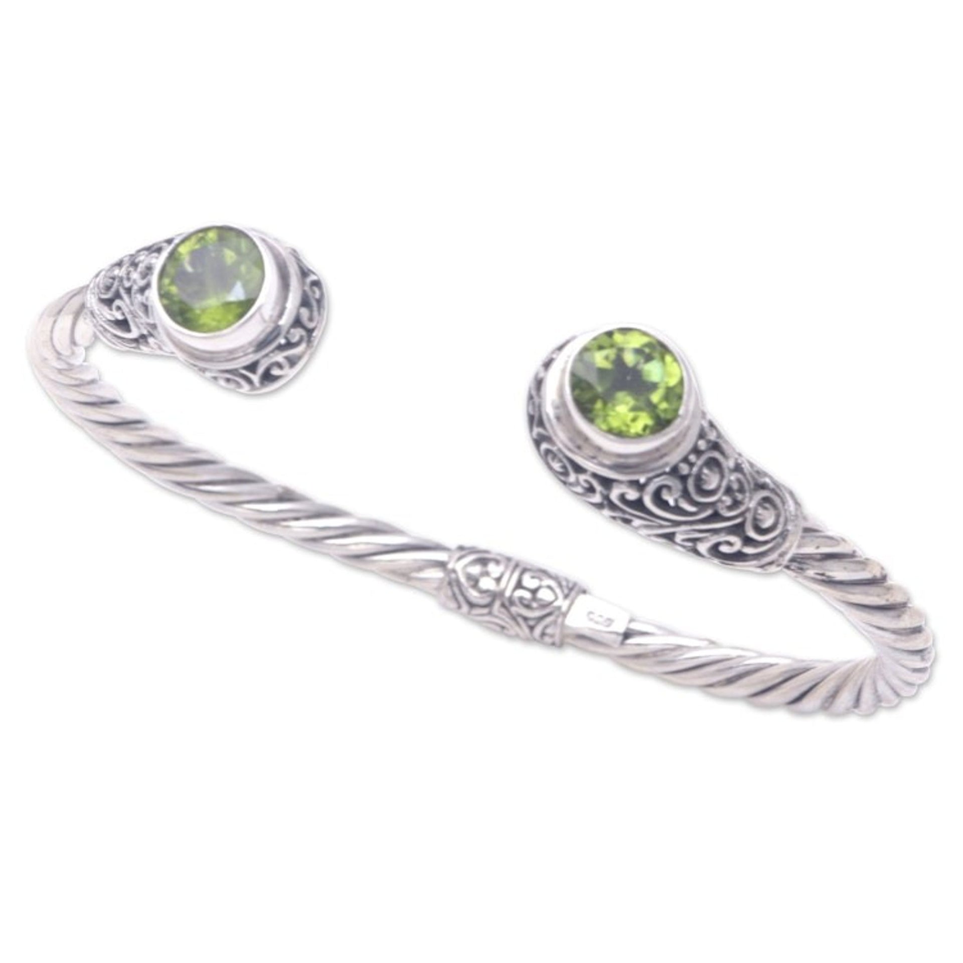 Peridot Sterling Silver Cuff Bracelet from Bali 'Green Royal Seal'