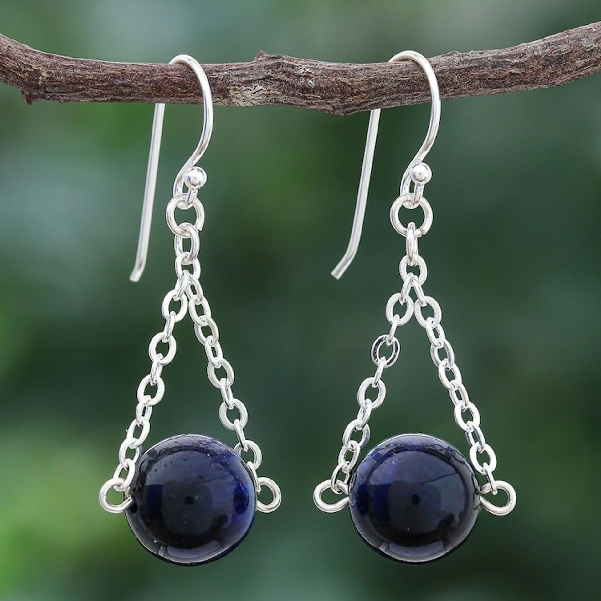 Tiger's Eye and Sterling Silver Dangle Earrings 'Indigo Eyes'