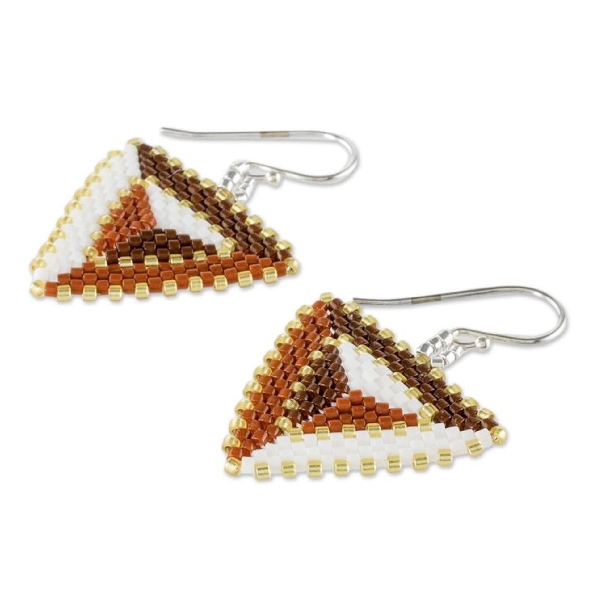 Beaded Triangular Dangle Earrings 'Triangulation in Spice'