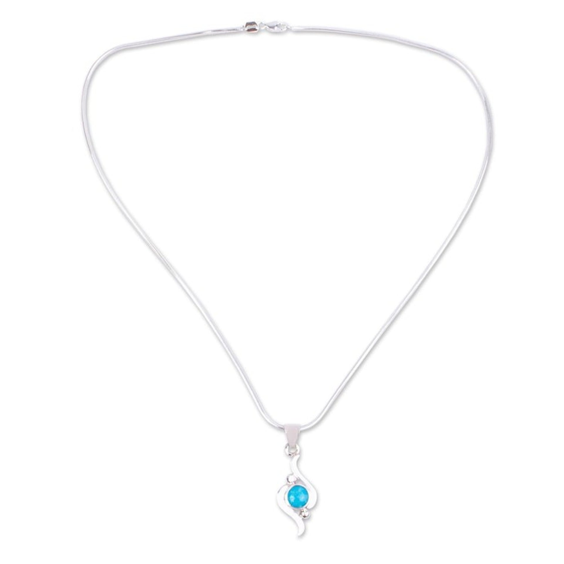 Taxco Silver and Turquoise Pendant Necklace from Mexico 'Flux'