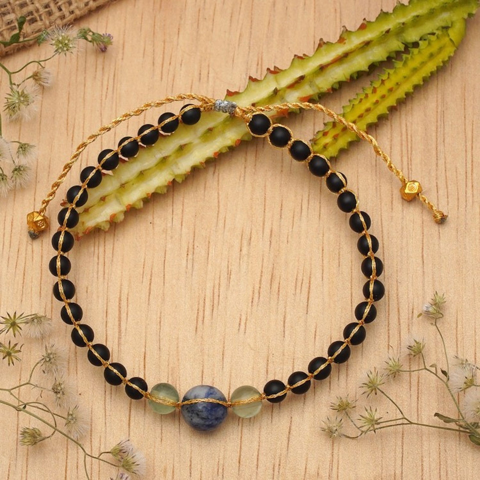 Handcrafted Onyx Bracelet with Fluorite and Sodalite Beads 'Intuition in Darkness'