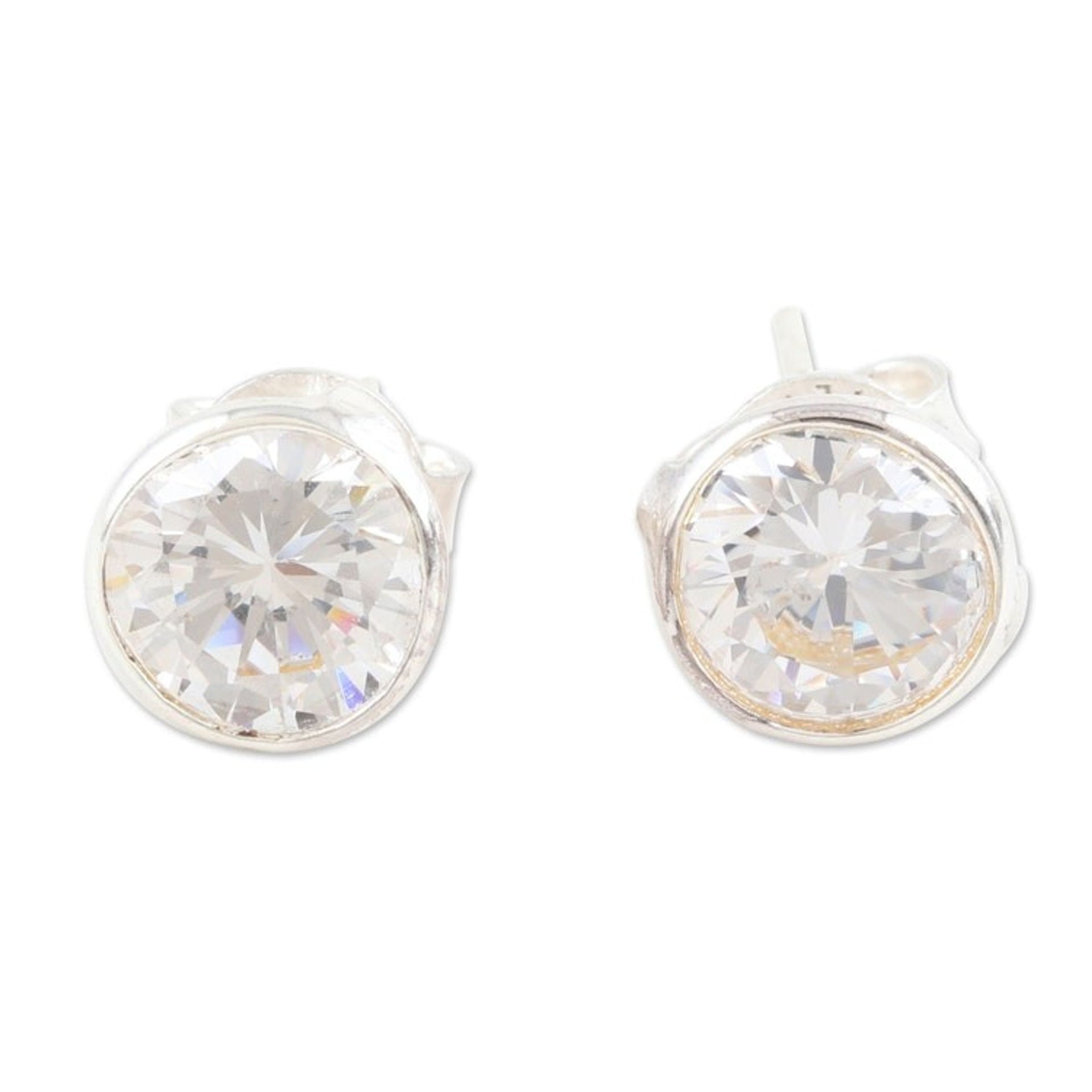 Polished Sterling Silver Cubic Zirconia Stud Earrings 'White Night'