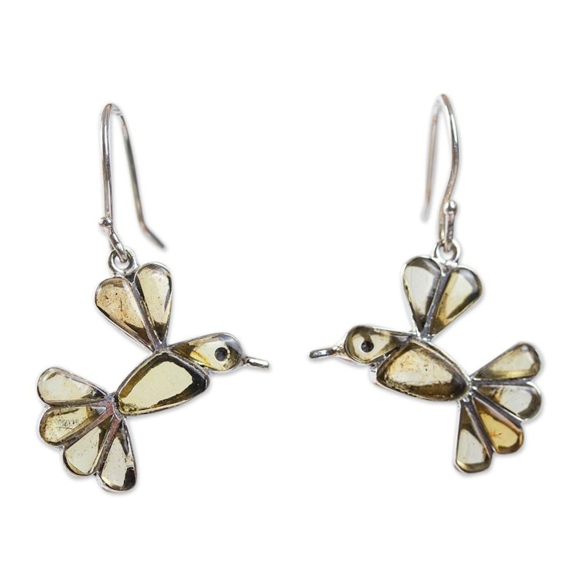 Amber Bird Dangle Earrings from Mexico 'Golden Wren'