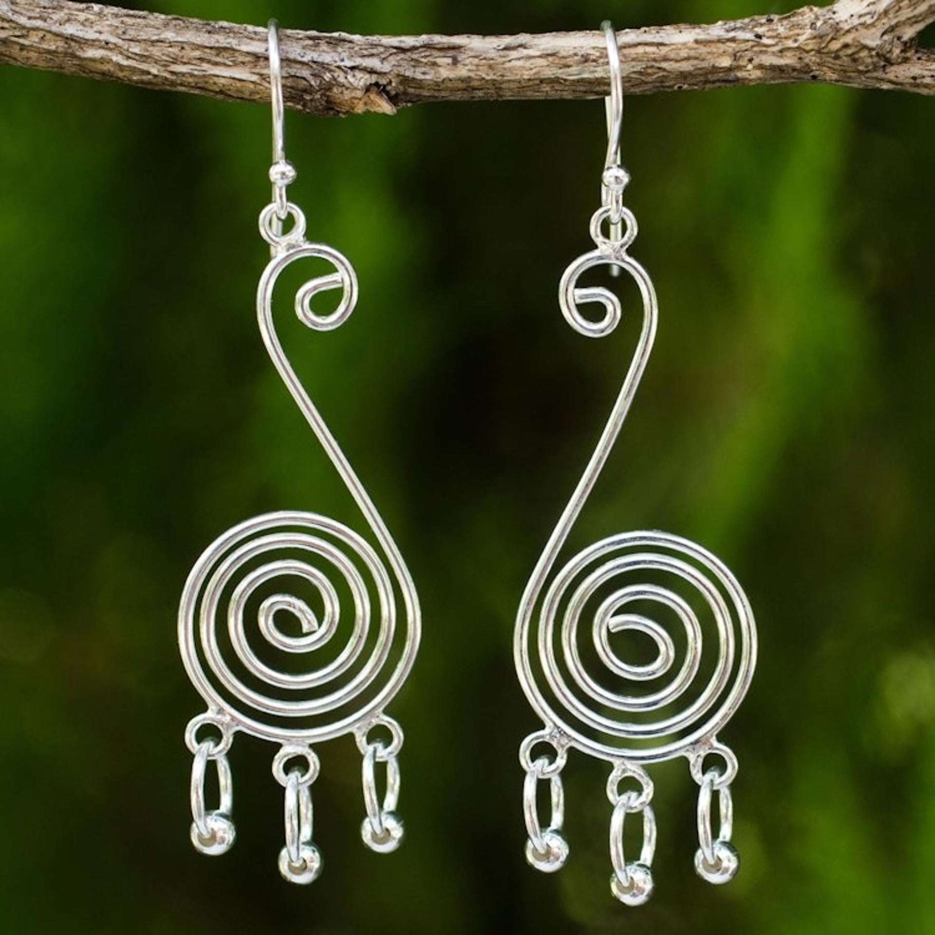 Contemporary Spiral Shaped Sterling Silver Dangle Earrings 'Mesmerizing Ways'