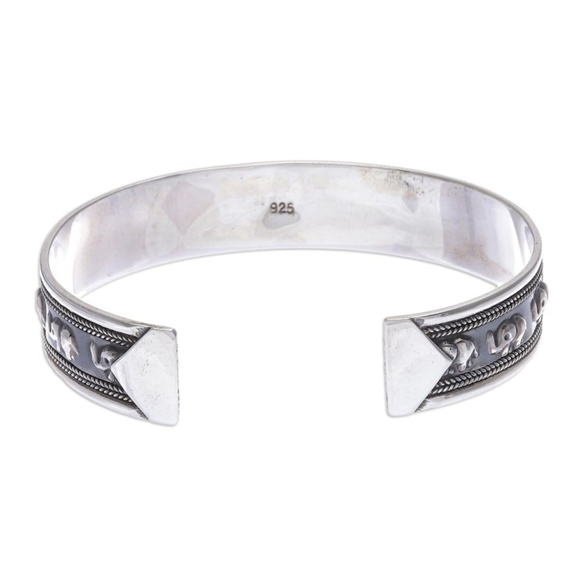 Sterling Silver Elephant-Themed Cuff Bracelet 'On Parade in Small'