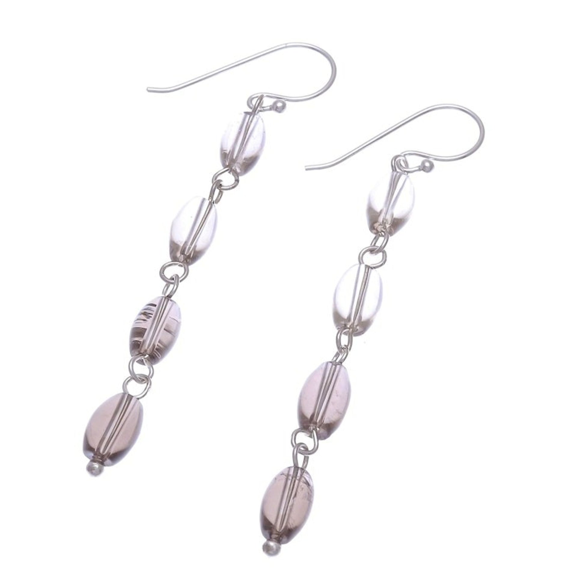 Smoky Quartz and Sterling Silver Dangle Earrings 'Cloudy Morning'