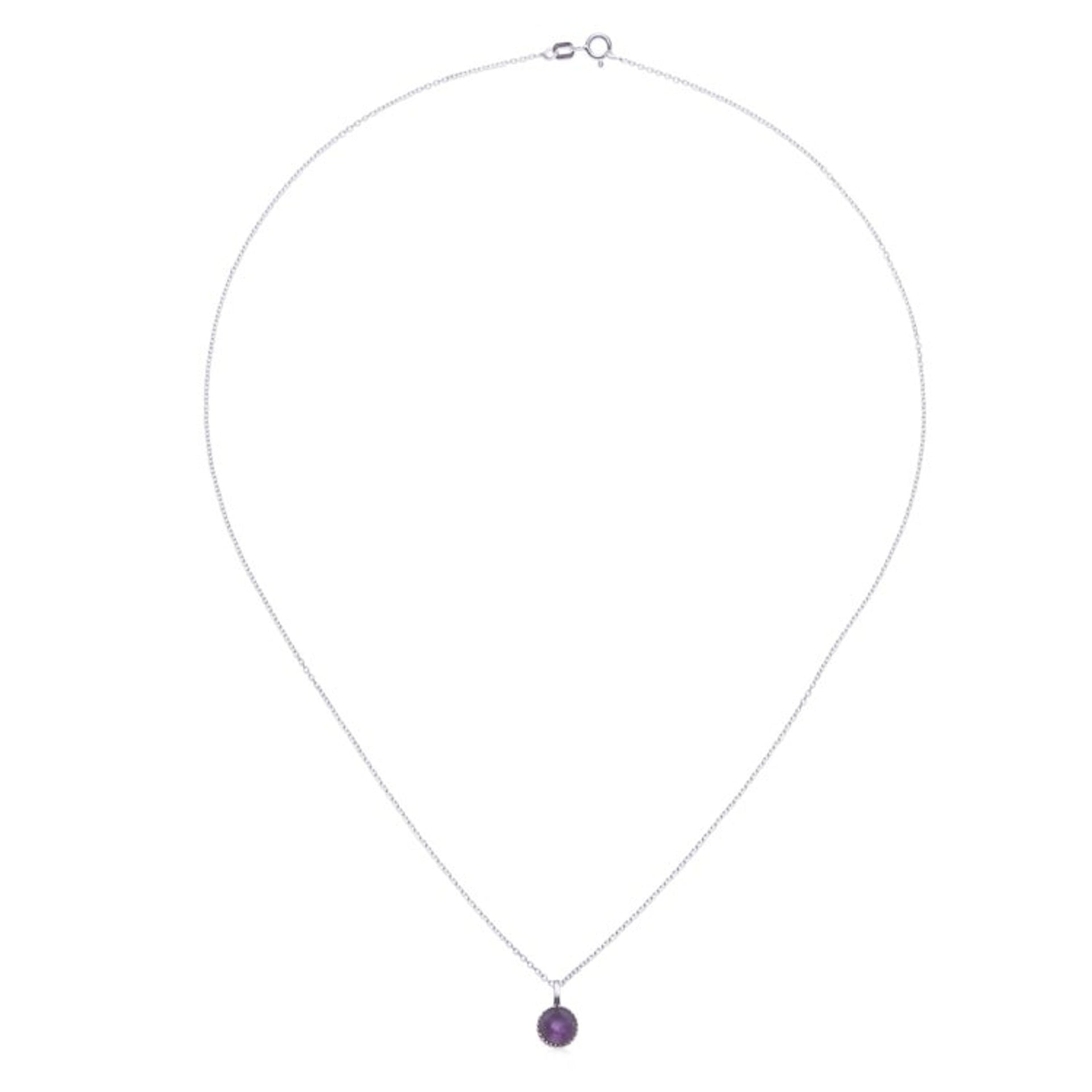 Silver Pendant Necklace with Round Faceted Amethyst Gem 'Radiant Purple'