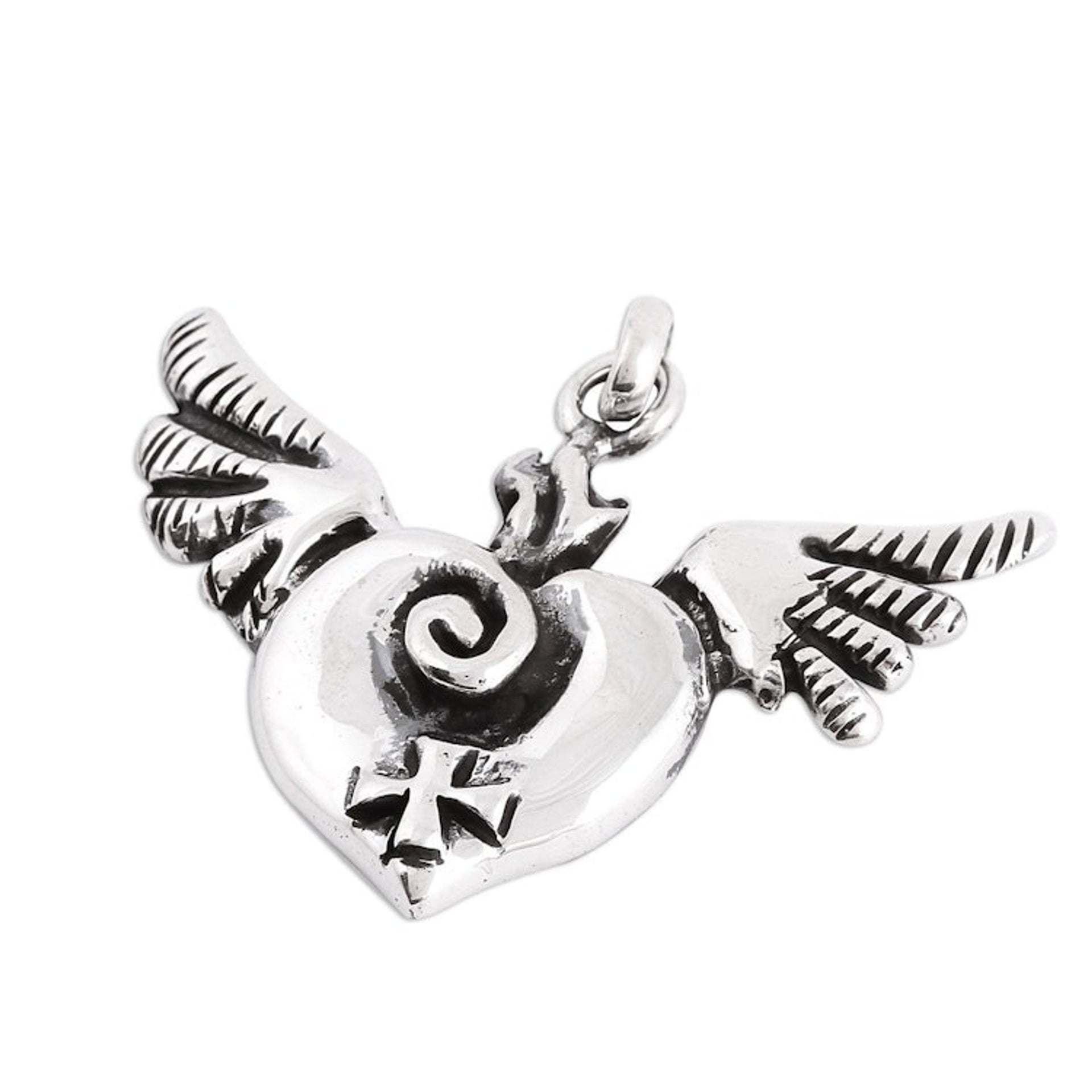 Handcrafted Sterling Silver Winged Heart and Cross Pendant 'Miracle of the Heart'