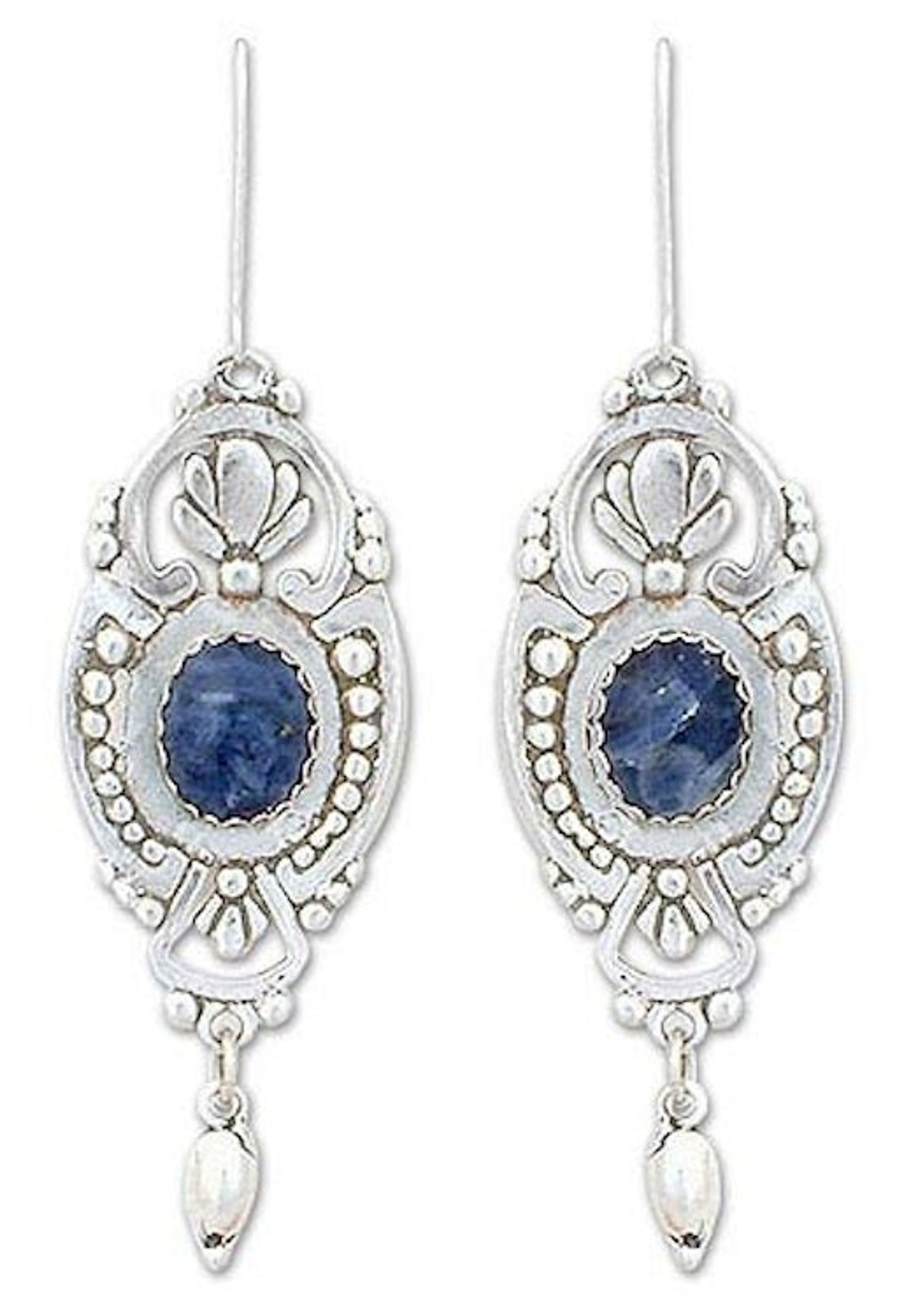 Handcrafted Mexican Sterling Silver and Sodalite Earrings '19th Century'