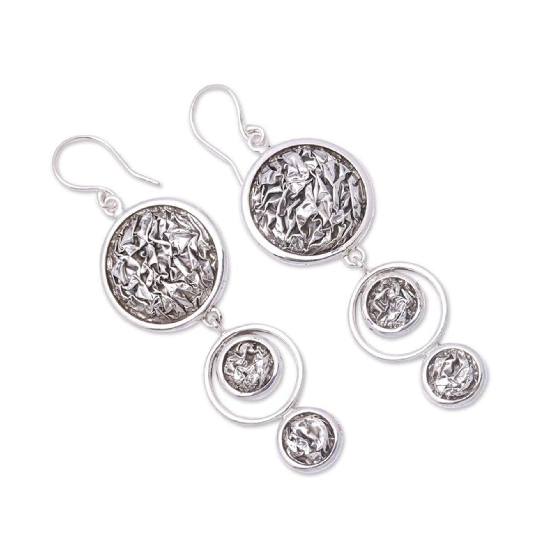 Circular Contoured Sterling Silver Dangle Earrings 'Contour Circles'
